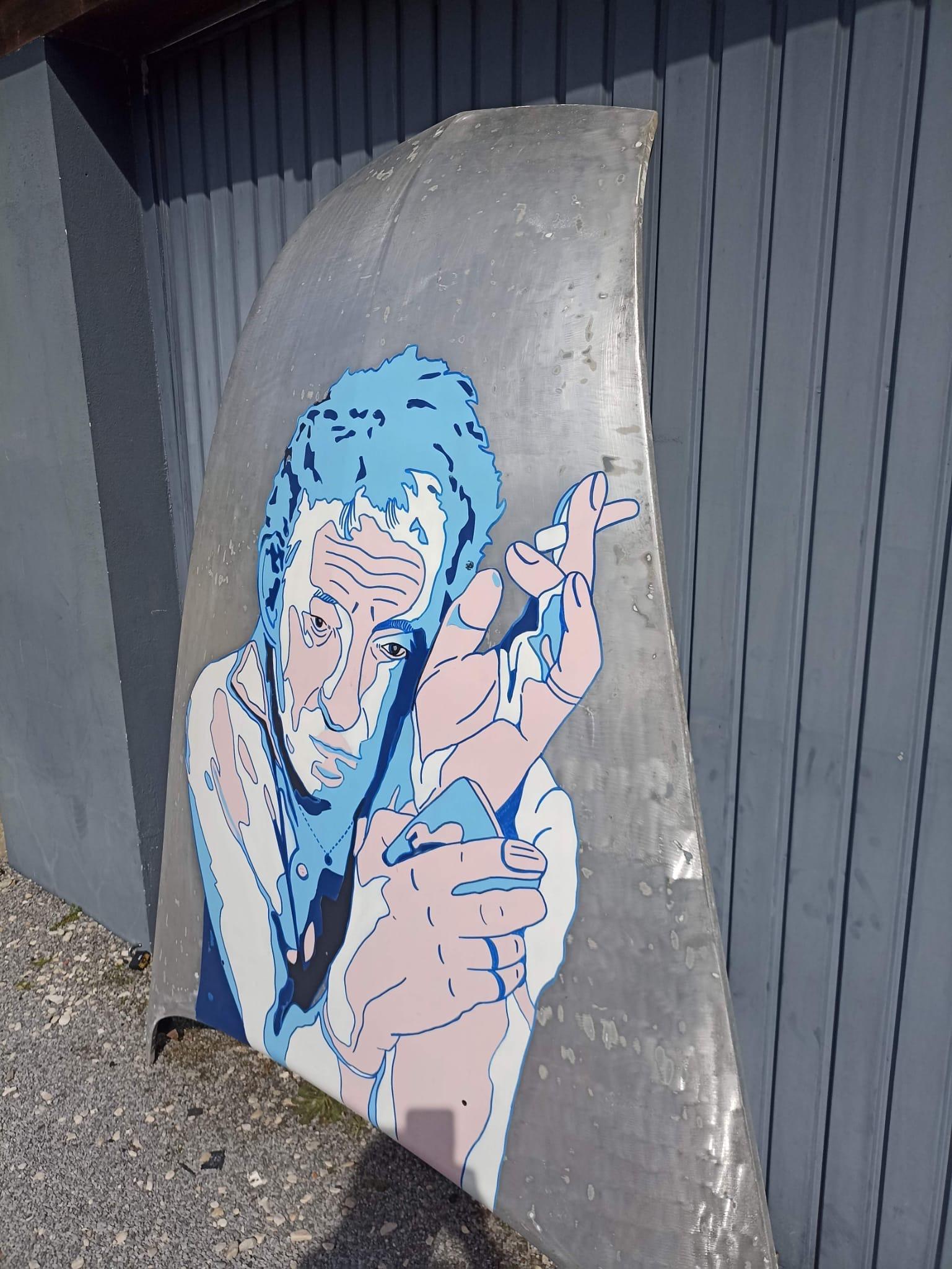 Vinc Gainsbourg , the gypsy and the DS Acrylic on aluminium DS bonnet  In Good Condition For Sale In Saint ouen, FR