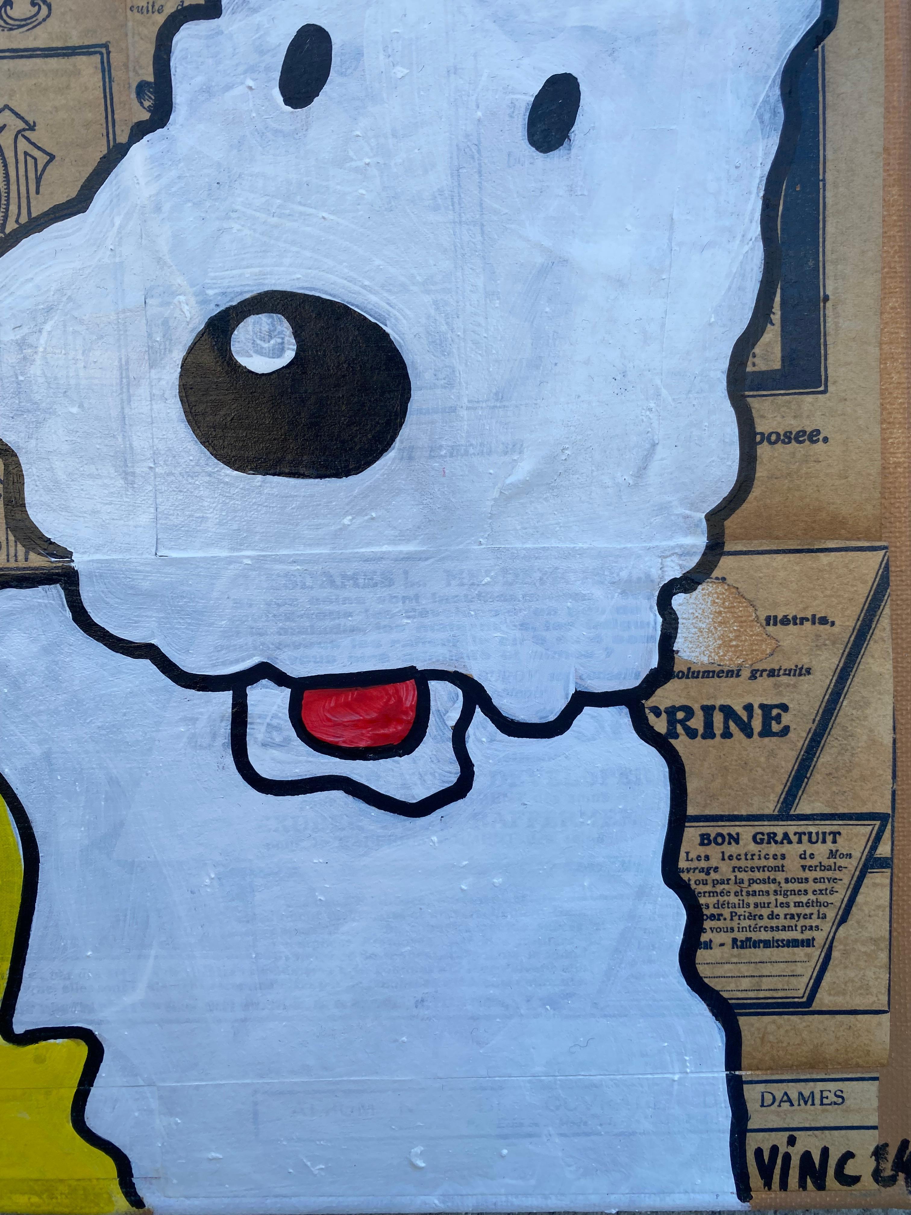 XXIe siècle et contemporain Vince  Portrait de Tintin et Milou Peinture et collage sur toile en vente