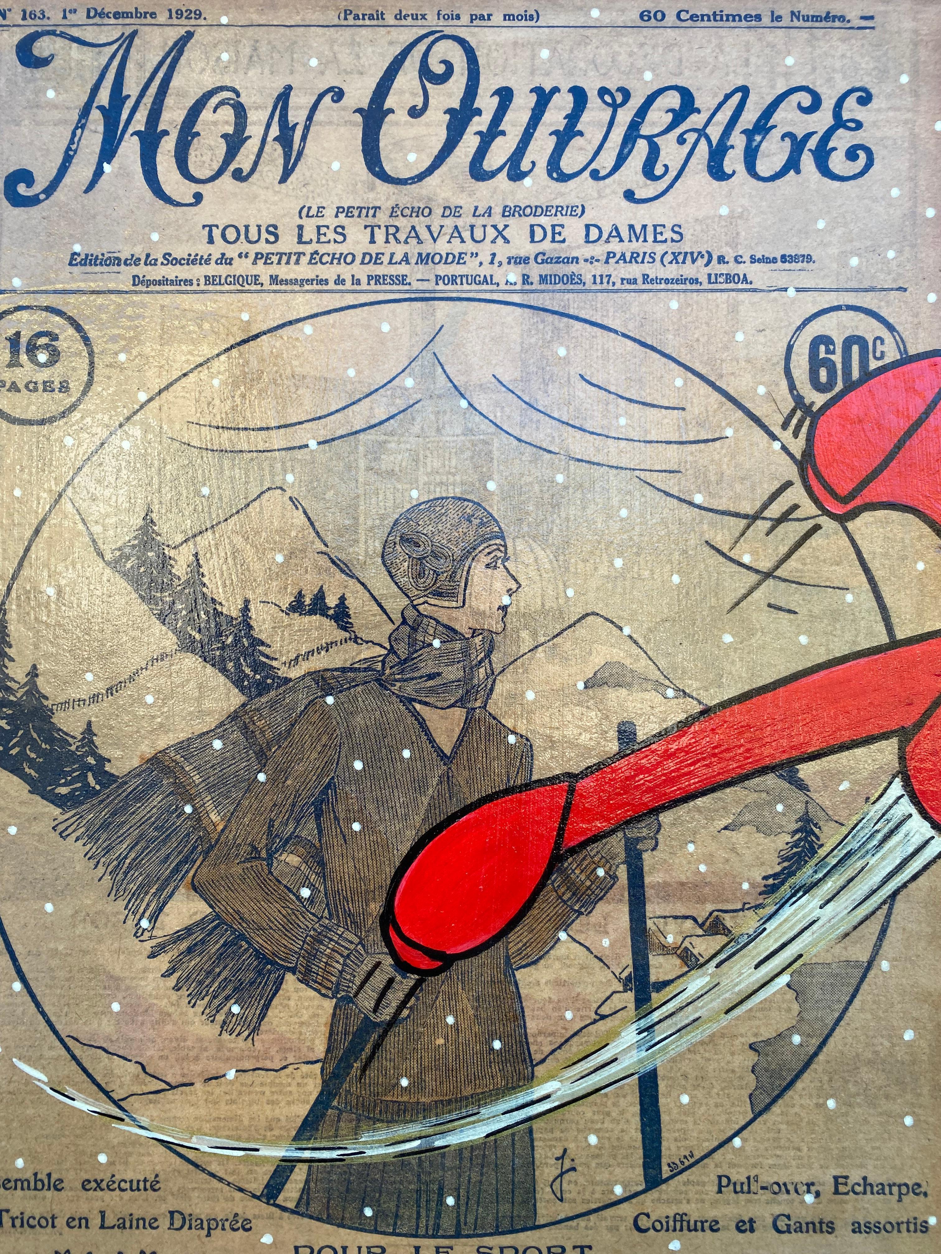Vinc Tribut an Tintin, der das Ausziehen angeht  Malerei und Collage auf Leinwand im Zustand „Gut“ im Angebot in Saint ouen, FR