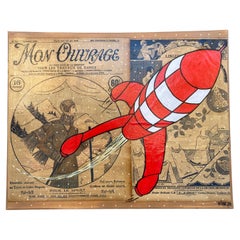 Vinc Tribut an Tintin, der das Ausziehen angeht  Malerei und Collage auf Leinwand