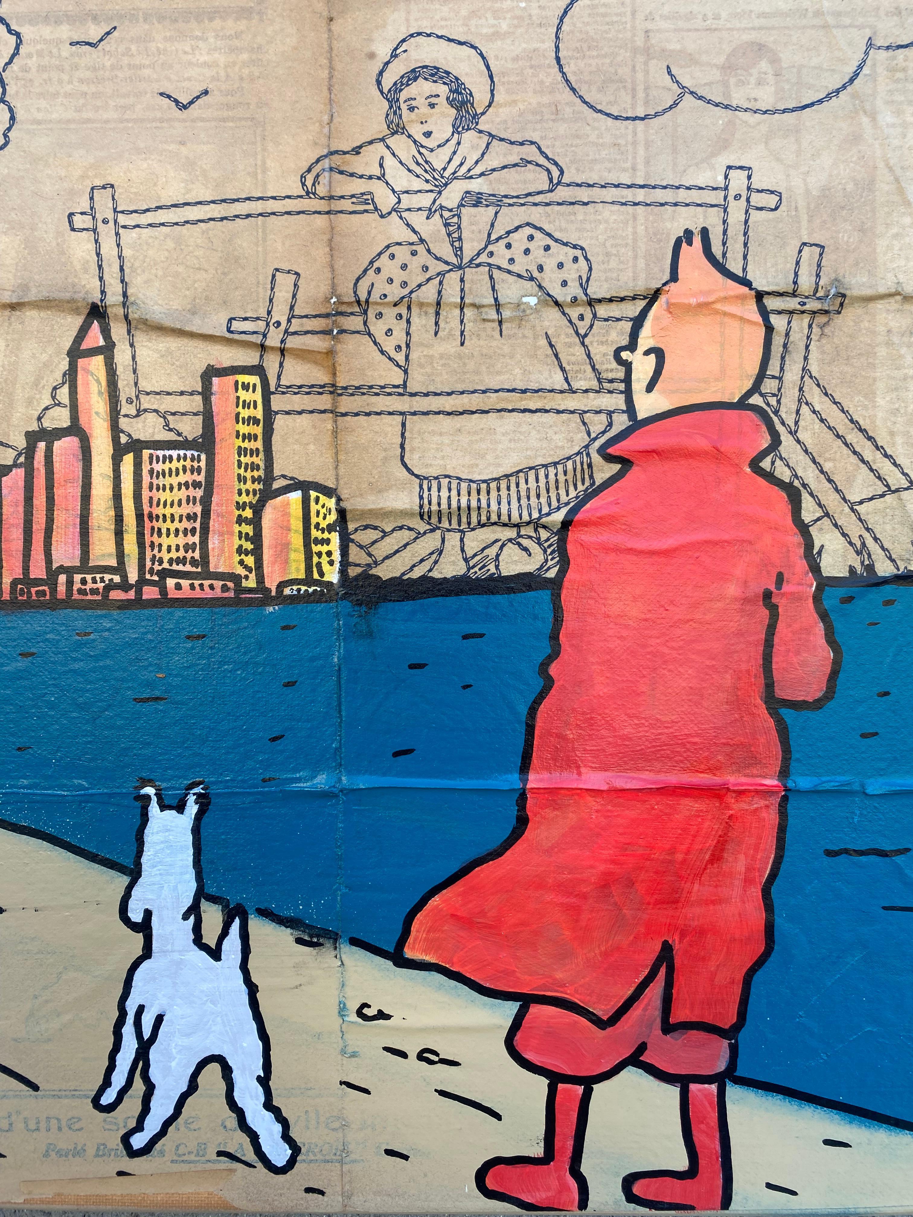 Contemporary Vinc - Tribute to tintin The contemplation of New York Painting For Sale