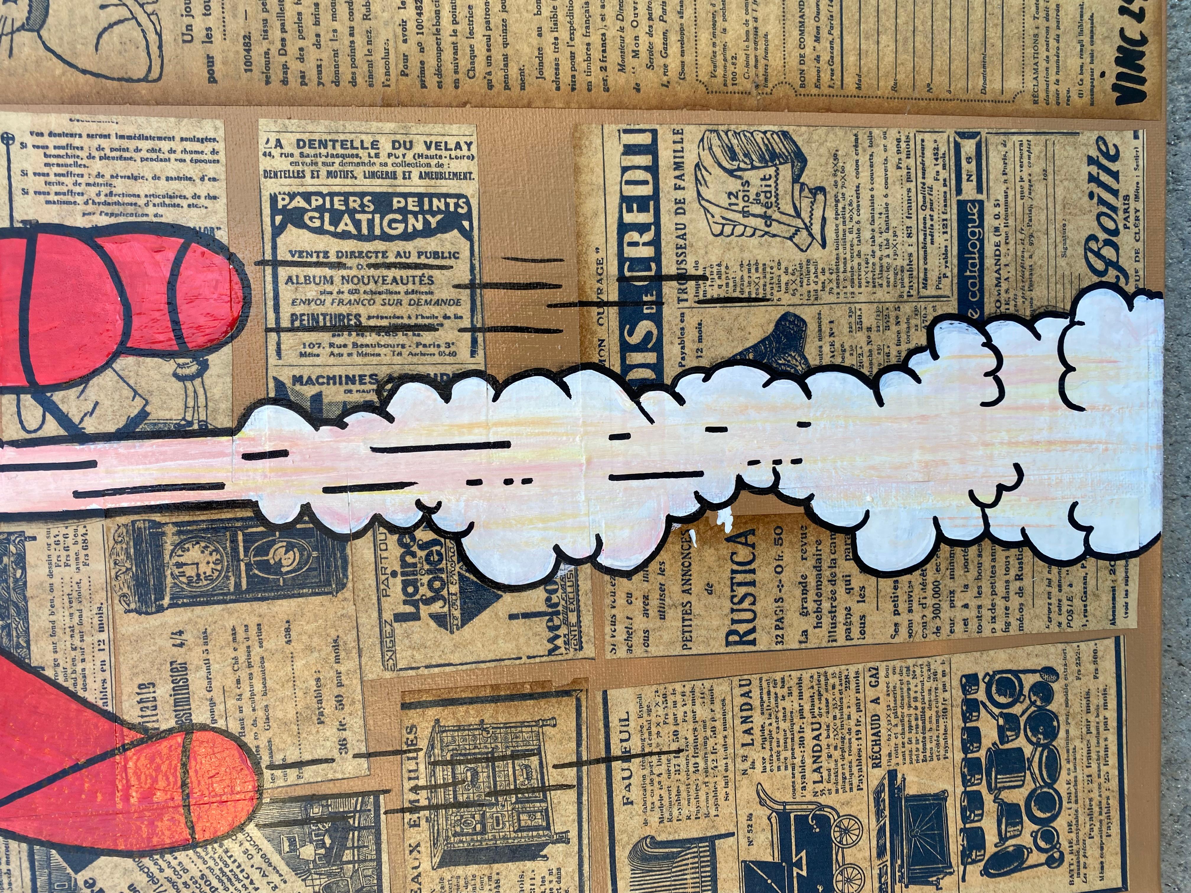 XXI secolo e contemporaneo Omaggio di Vince al razzo di Tintin Pittura e collage in vendita