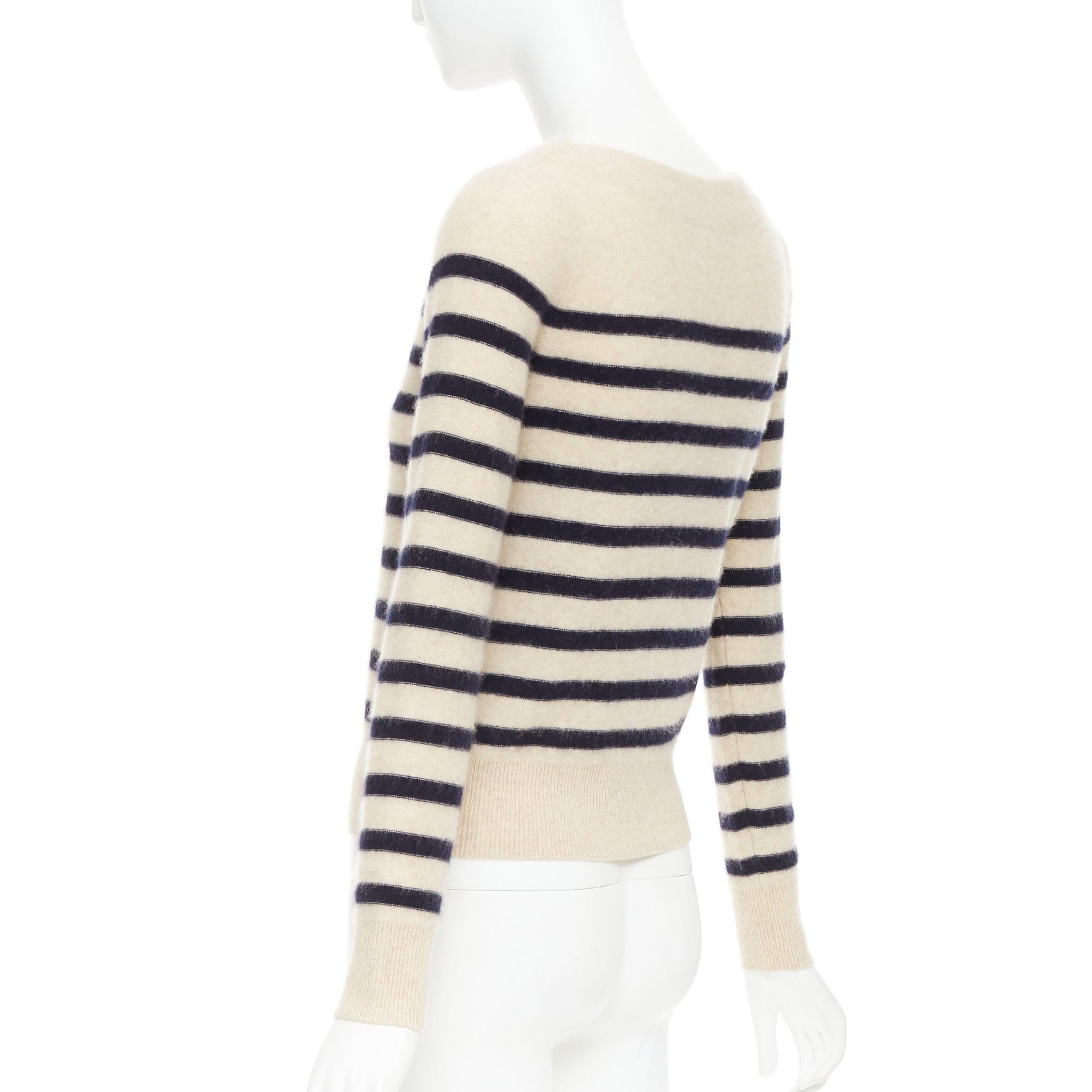 VINCE 100% Kaschmir Bretonisch gestreift Langarm Pullover mit Boot-Ausschnitt XXS im Angebot 1