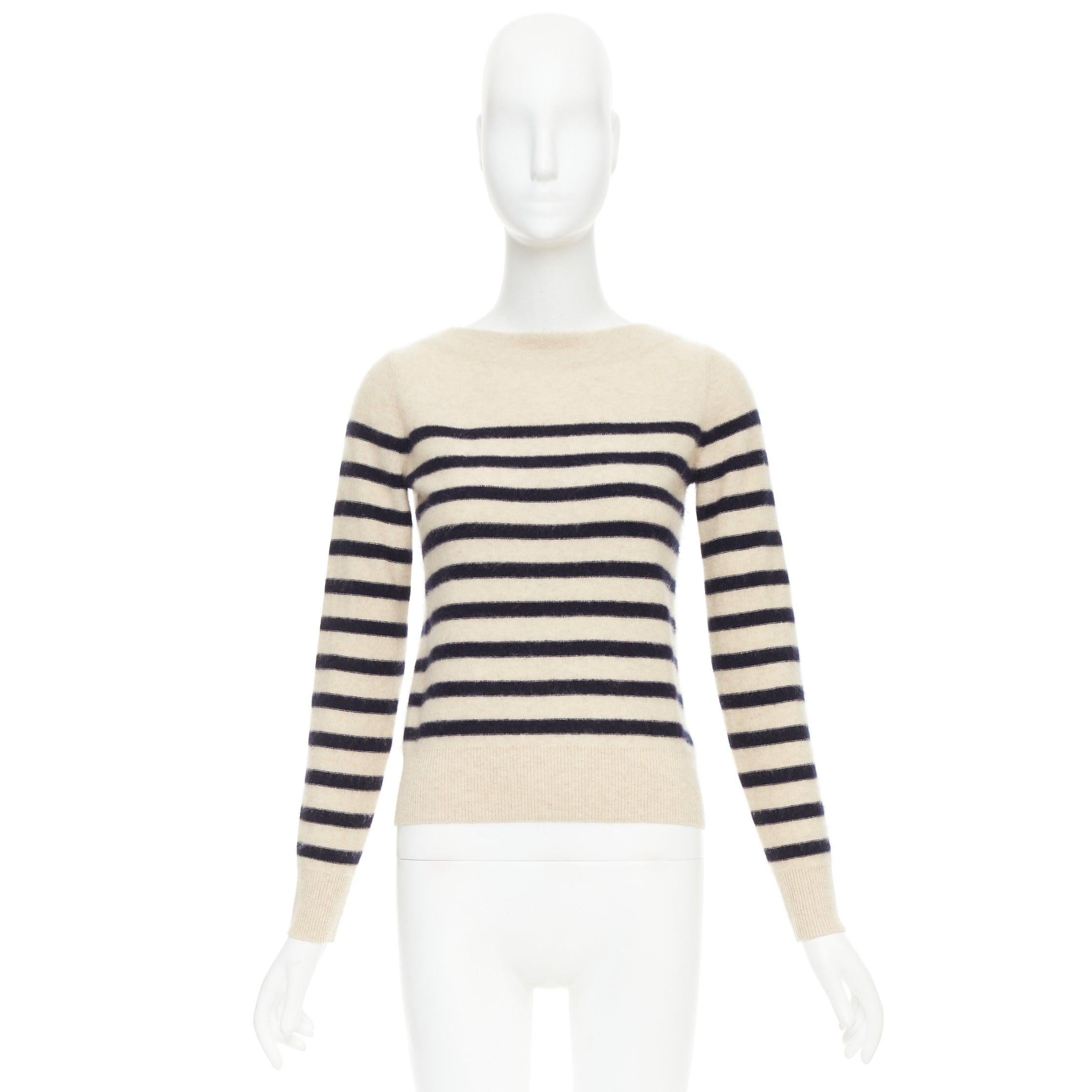 VINCE 100% Kaschmir Bretonisch gestreift Langarm Pullover mit Boot-Ausschnitt XXS im Angebot 4