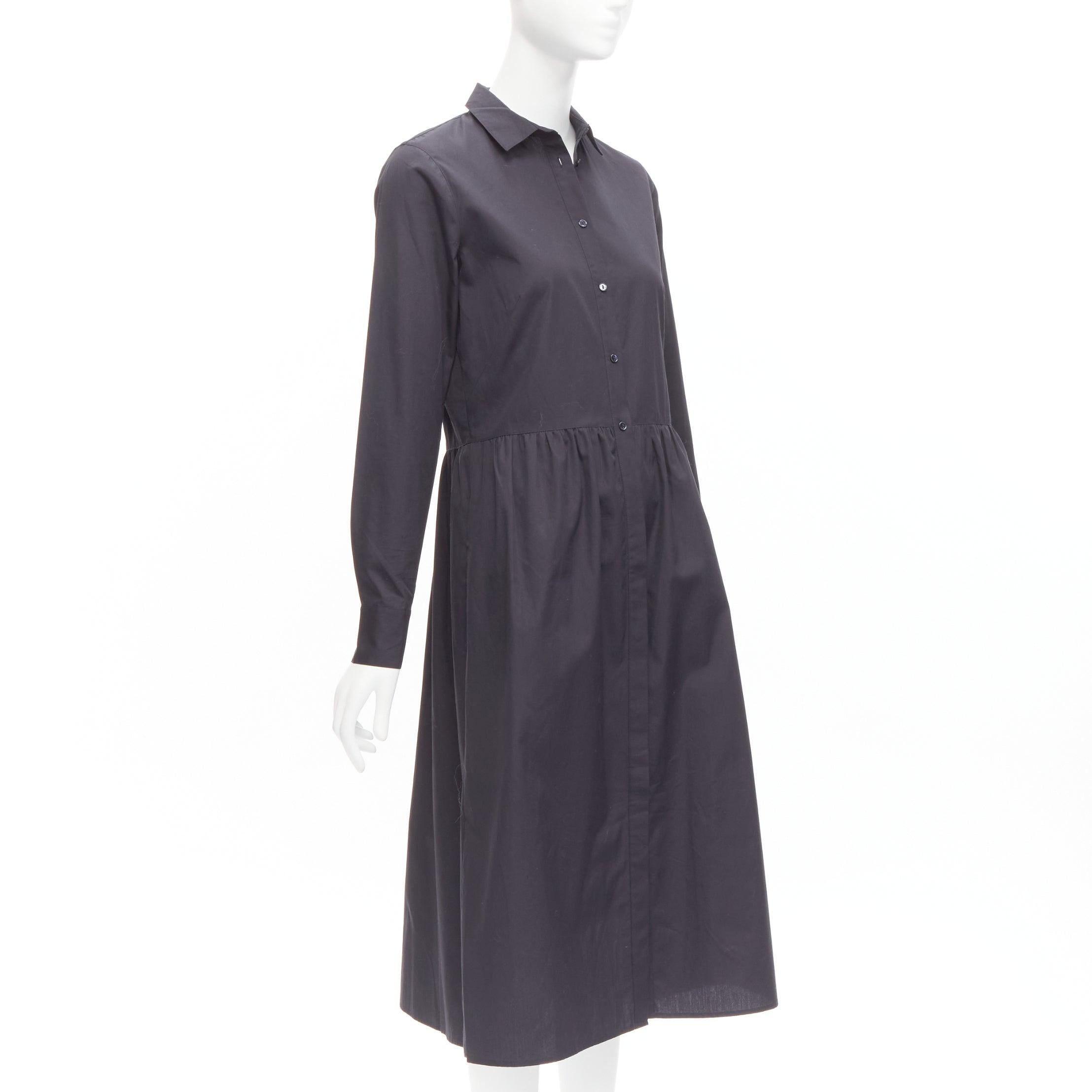 Black VINCE 100% cotton blacklong sleeve minimal gathered waist dart shirt dress XS For Sale