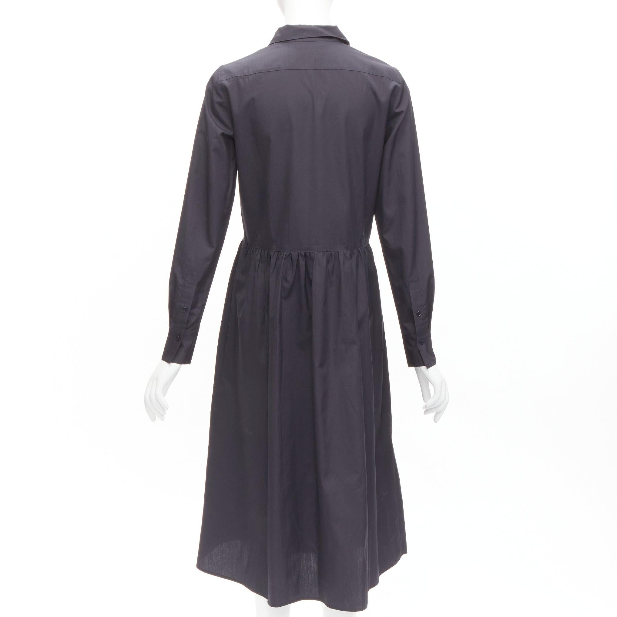 Women's VINCE 100% cotton blacklong sleeve minimal gathered waist dart shirt dress XS For Sale