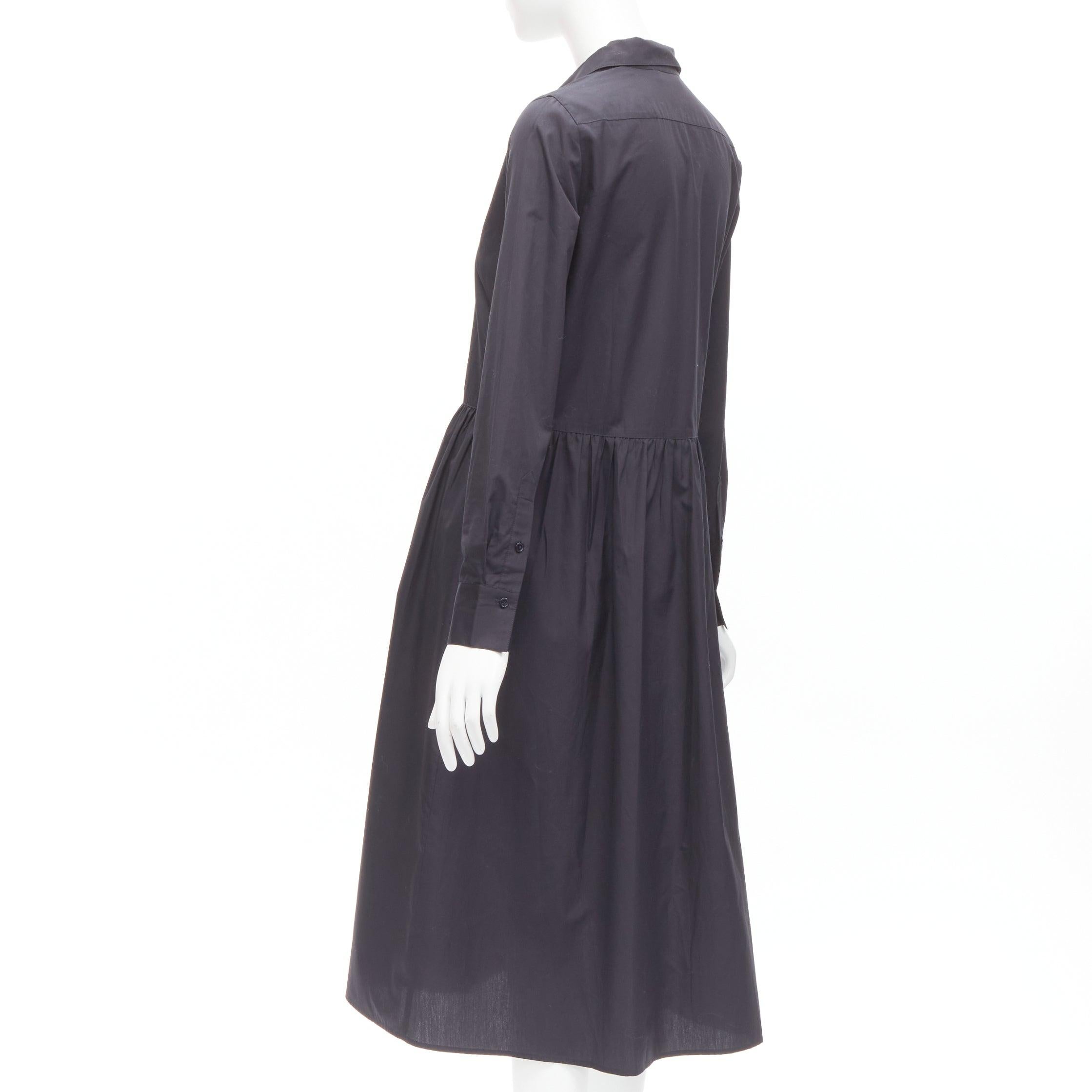 VINCE 100% cotton blacklong sleeve minimal gathered waist dart shirt dress XS For Sale 1