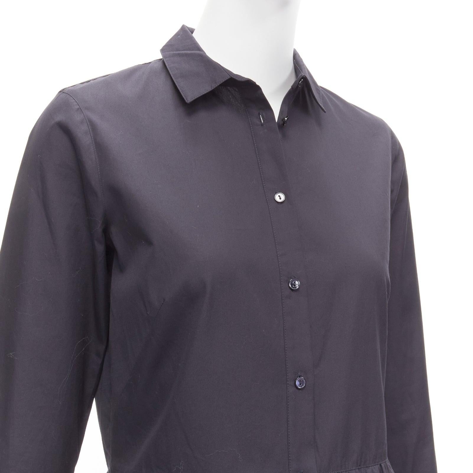 VINCE 100% cotton blacklong sleeve minimal gathered waist dart shirt dress XS For Sale 2