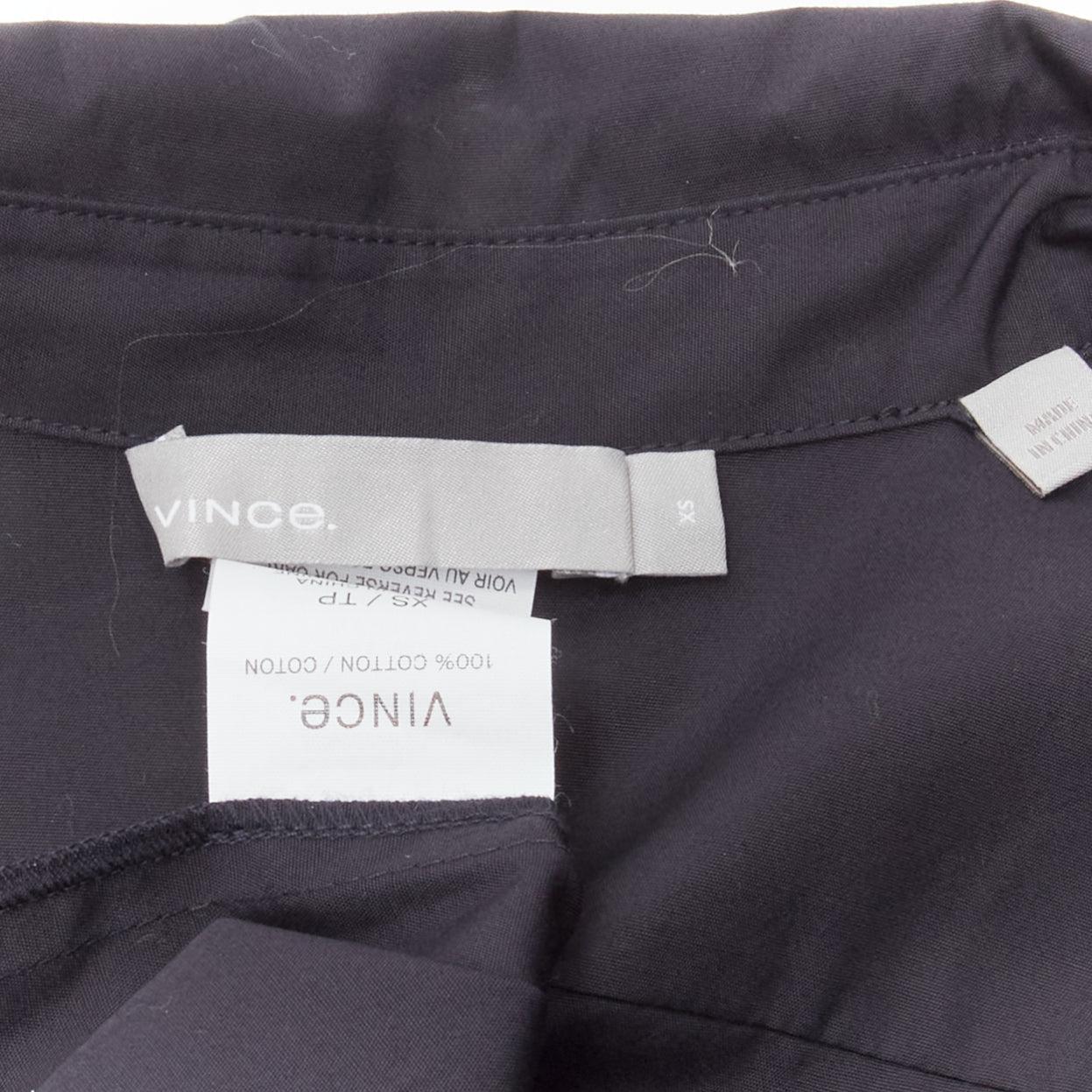 VINCE 100% cotton blacklong sleeve minimal gathered waist dart shirt dress XS For Sale 3