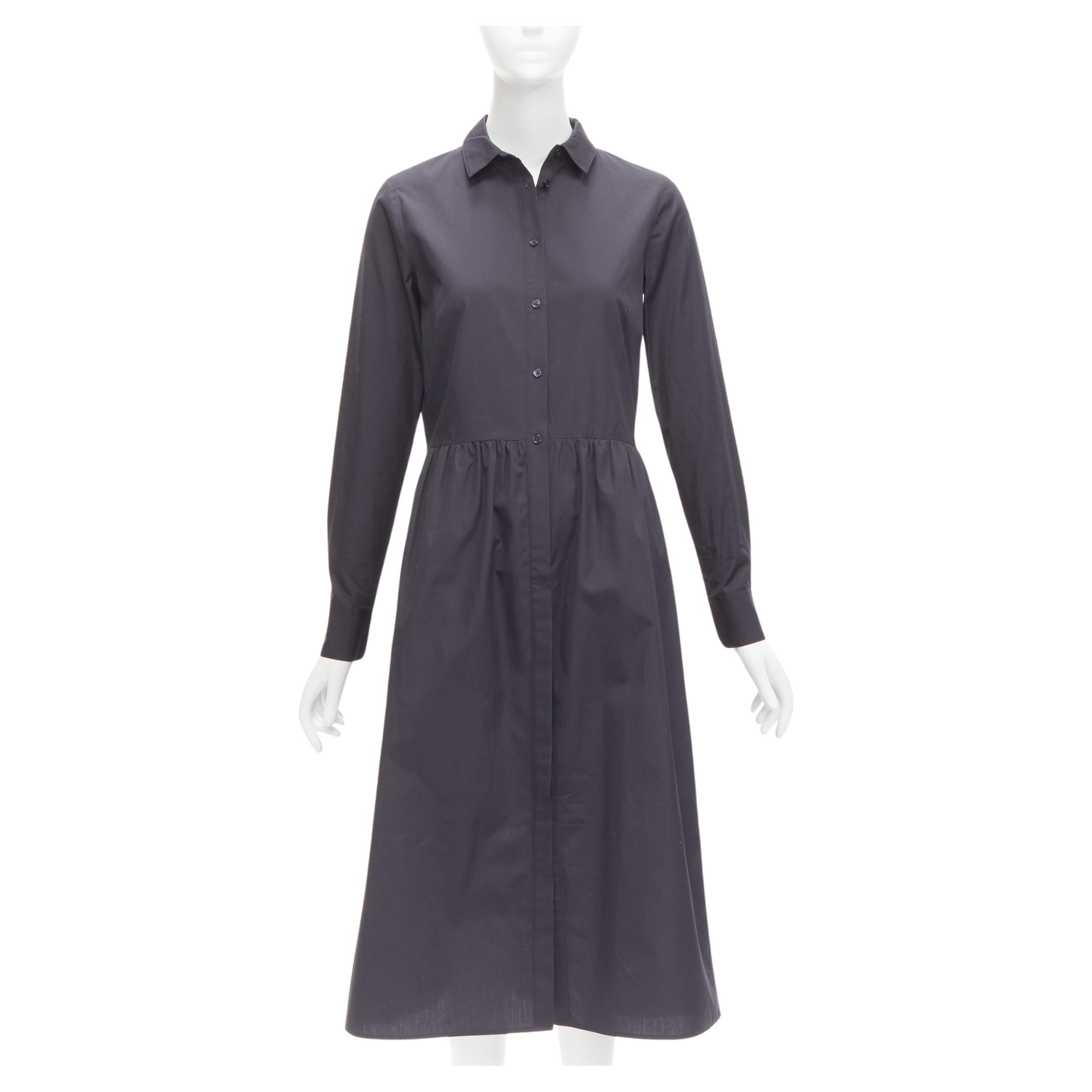 VINCE 100% cotton blacklong sleeve minimal gathered waist dart shirt dress XS For Sale