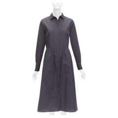 VINCE 100% coton noir robe chemise à manches longues minimales froncées à la taille XS