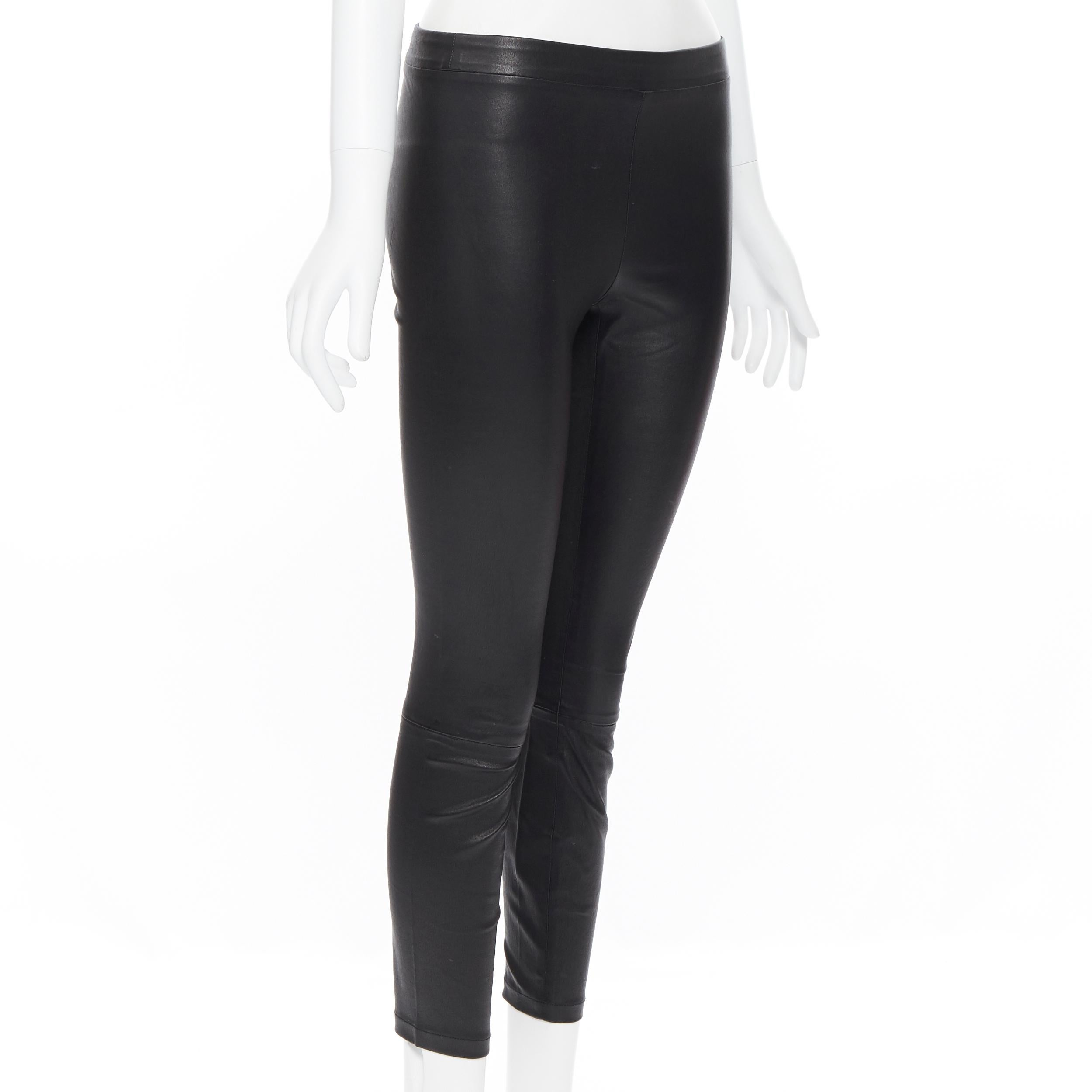 VINCE 100% leather classic black minimal stretchy skinny leg pants XS In Excellent Condition In Hong Kong, NT