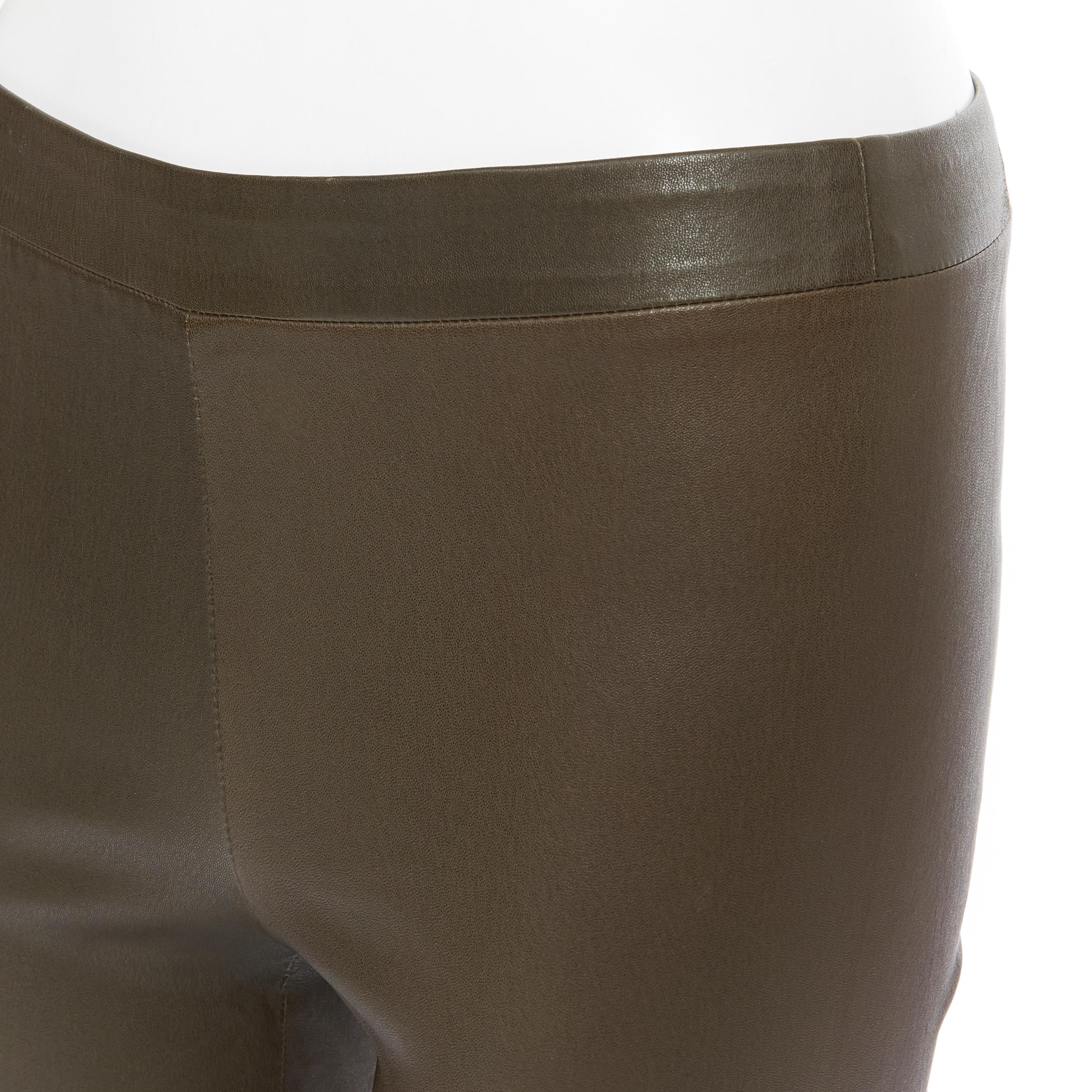Women's VINCE 100% leather dark moss military green stretchy skinny leg pants XS