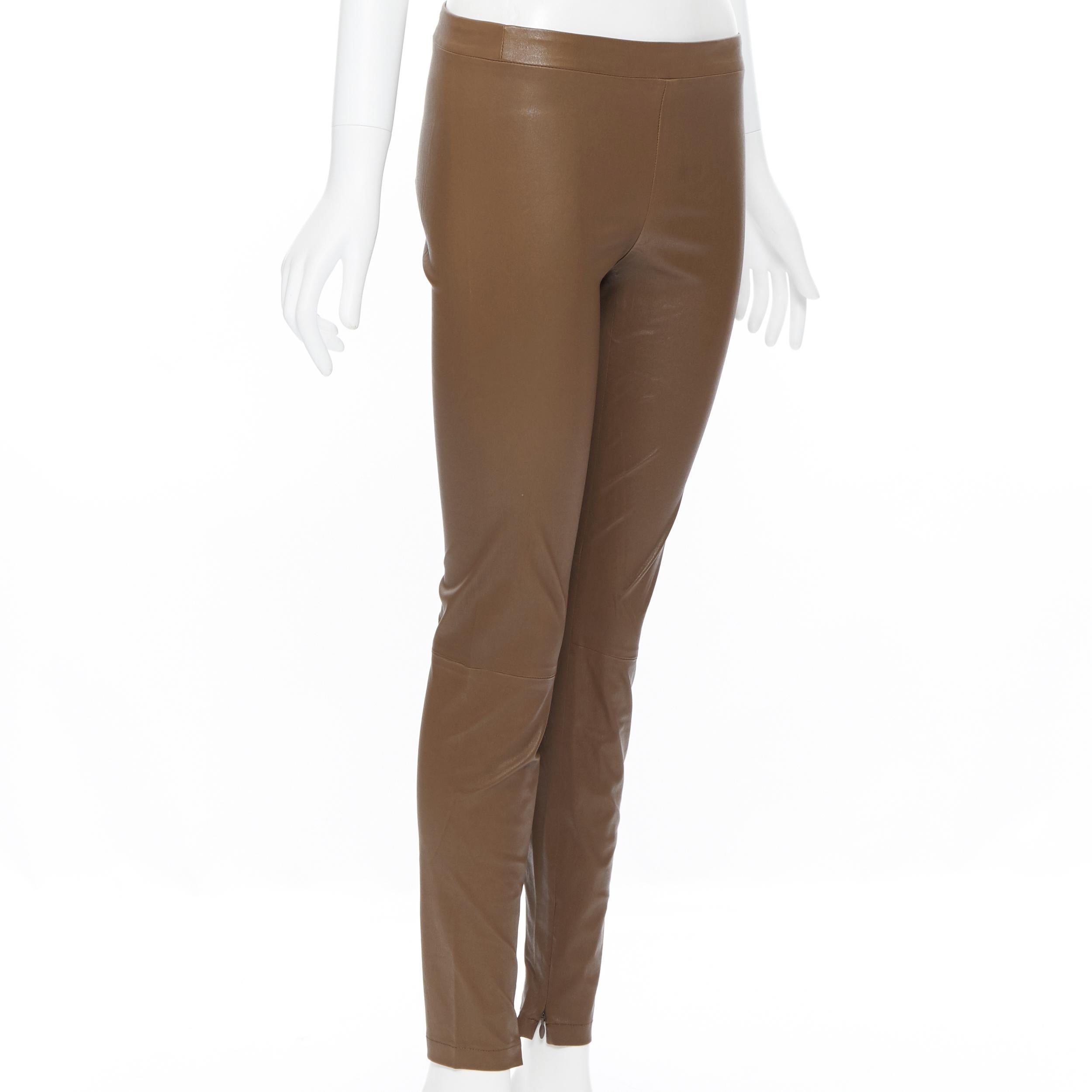 Brown VINCE 100% leather tan brown minimal stretchy skinny leg pants XS