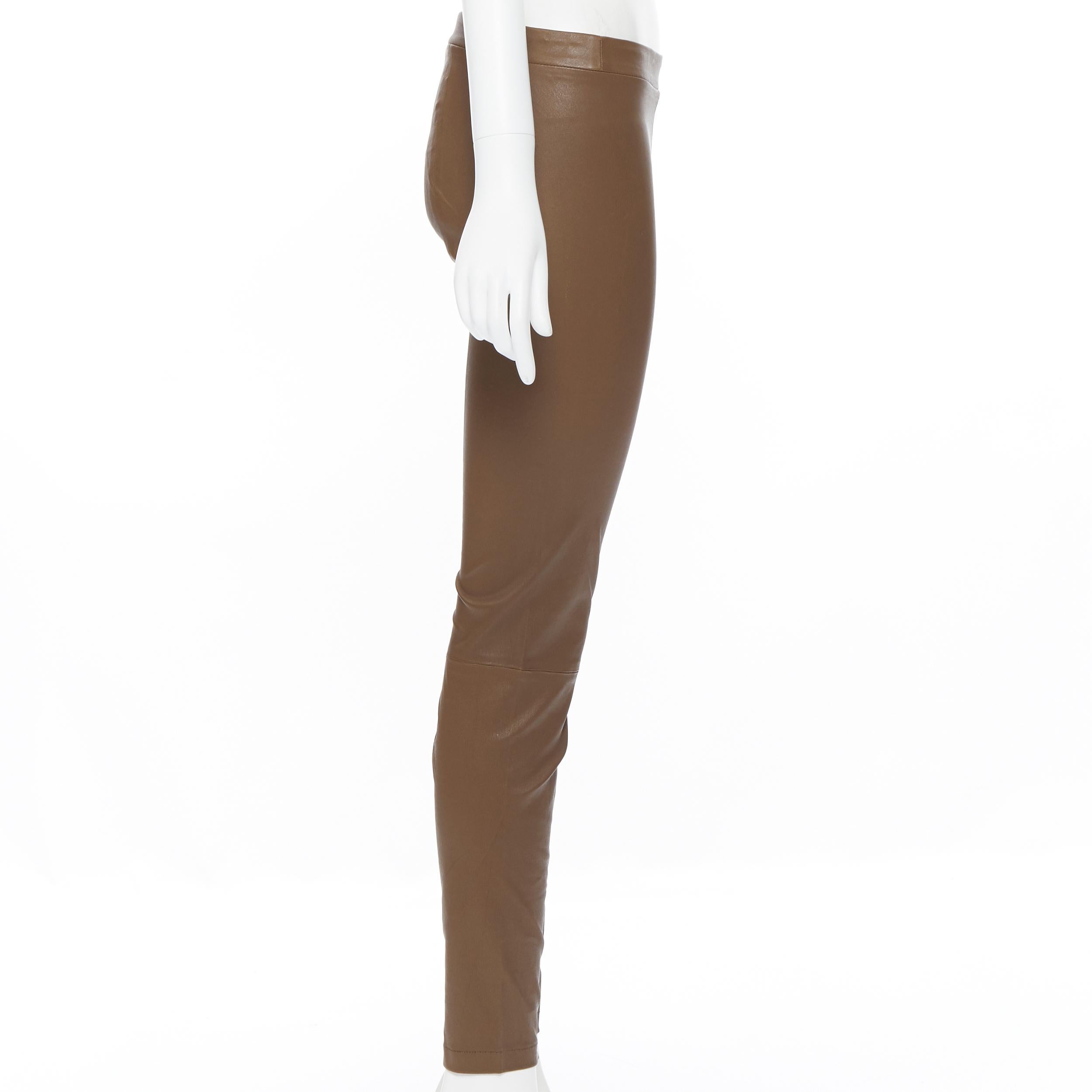 VINCE 100% leather tan brown minimal stretchy skinny leg pants XS In Excellent Condition In Hong Kong, NT