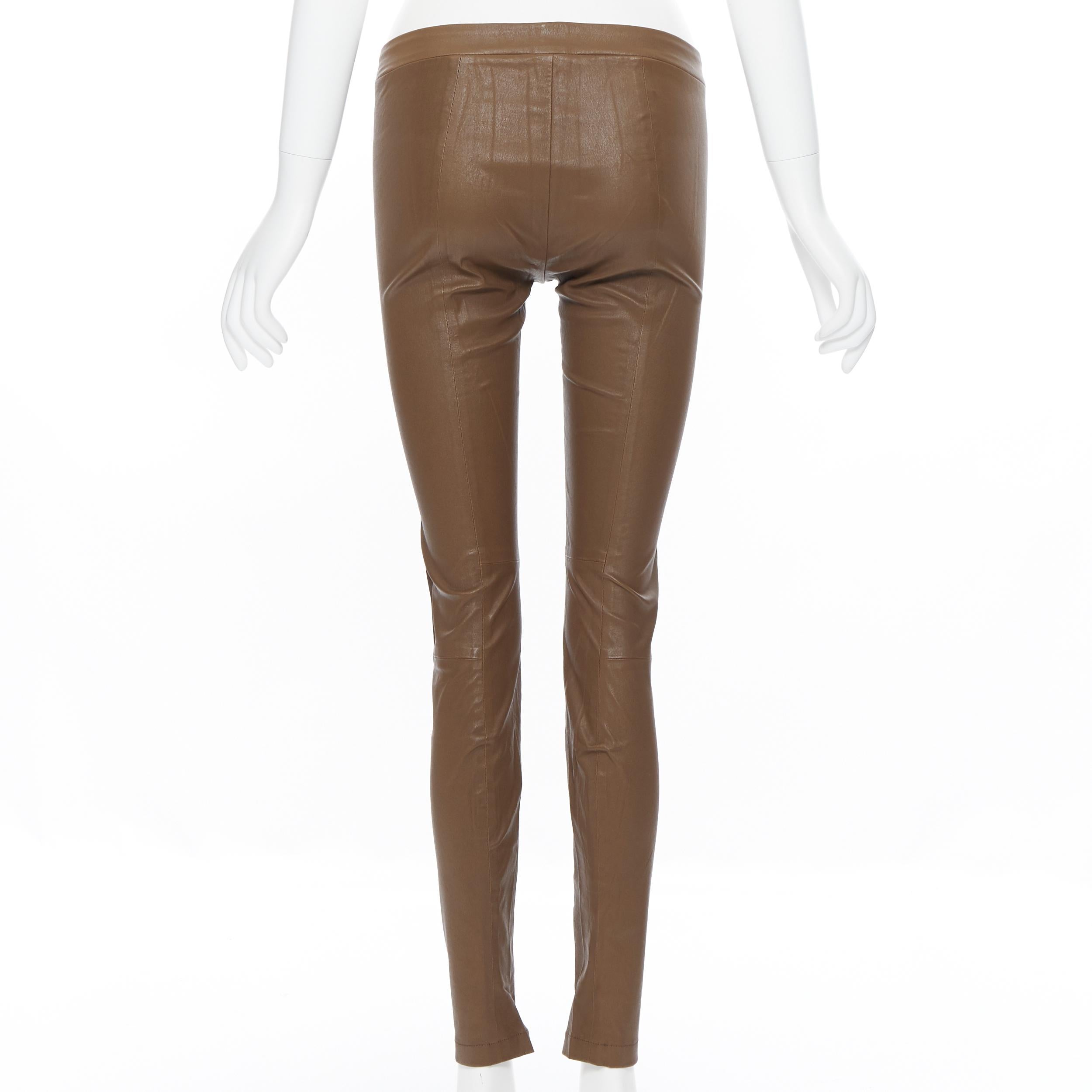 Women's VINCE 100% leather tan brown minimal stretchy skinny leg pants XS