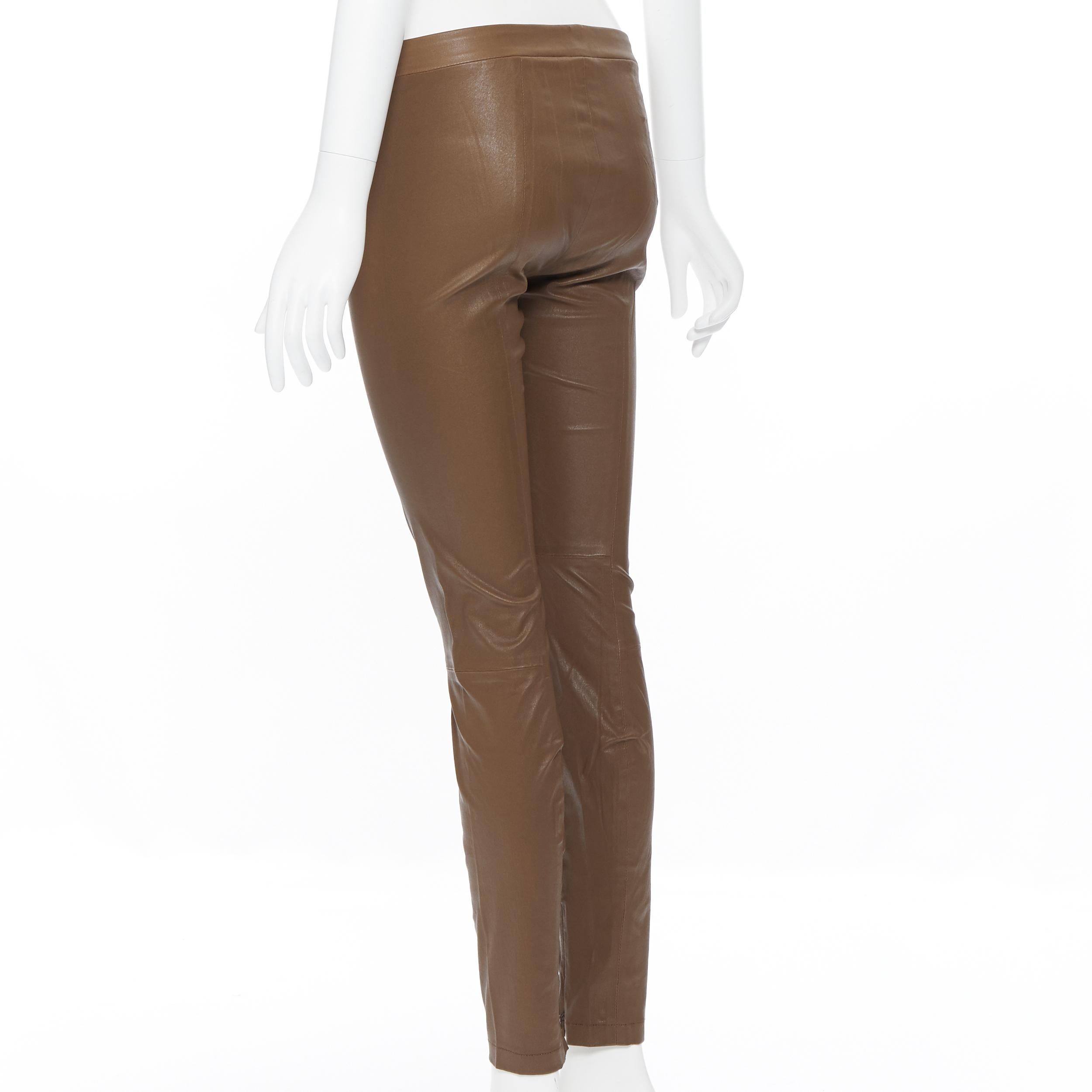 VINCE 100% leather tan brown minimal stretchy skinny leg pants XS 1