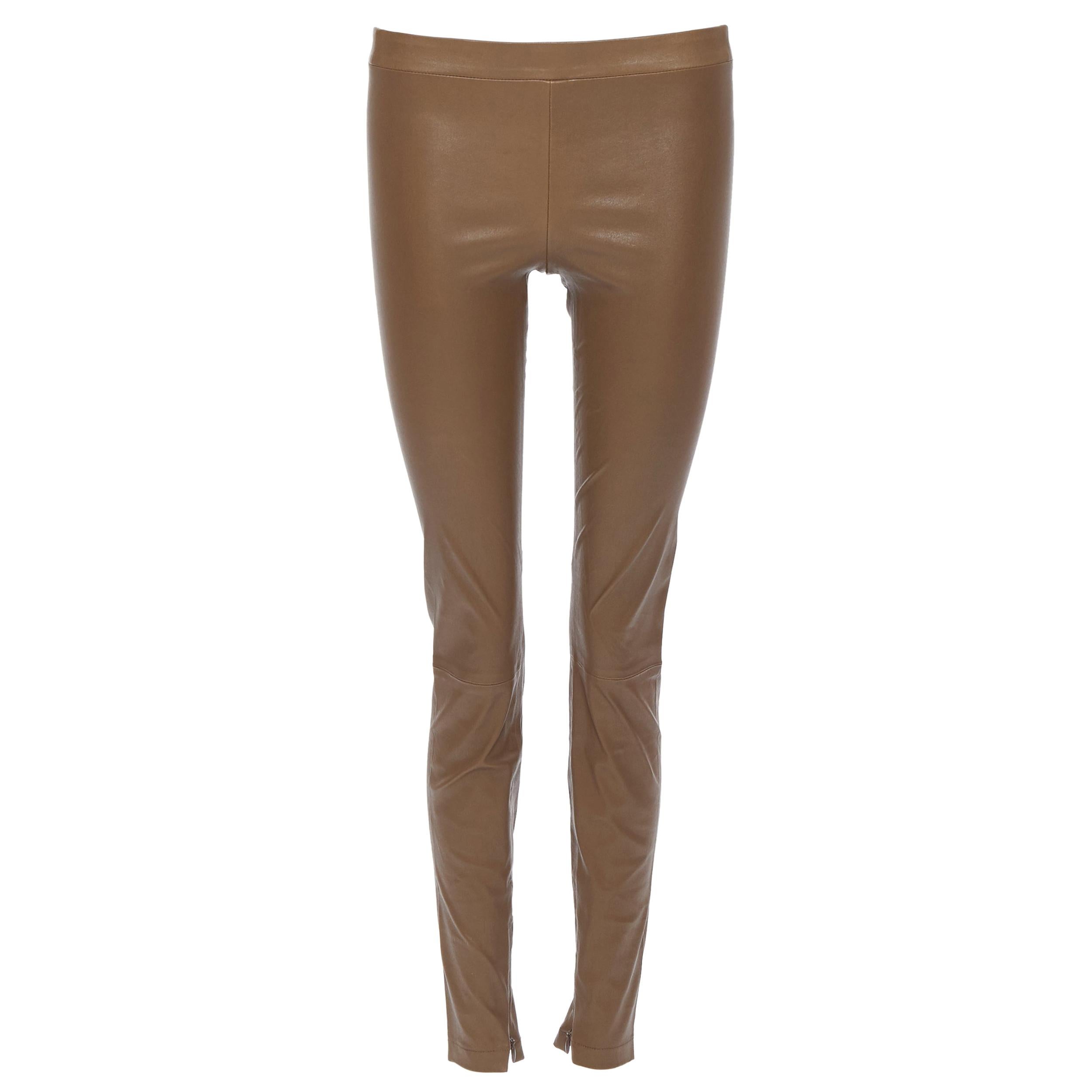 VINCE 100% leather tan brown minimal stretchy skinny leg pants XS