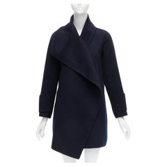 VINCE 100% wool navy blue wide collar cuff panel wrap coat XXS