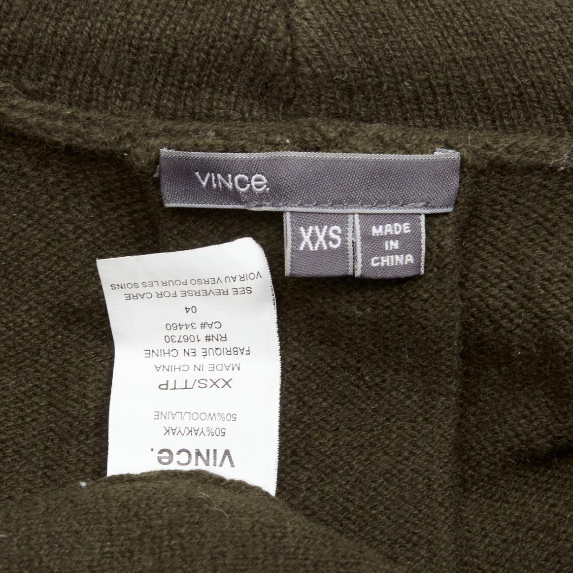 VINCE army green yak wool shawl neck single button wrap cardigan coat XXS For Sale 5