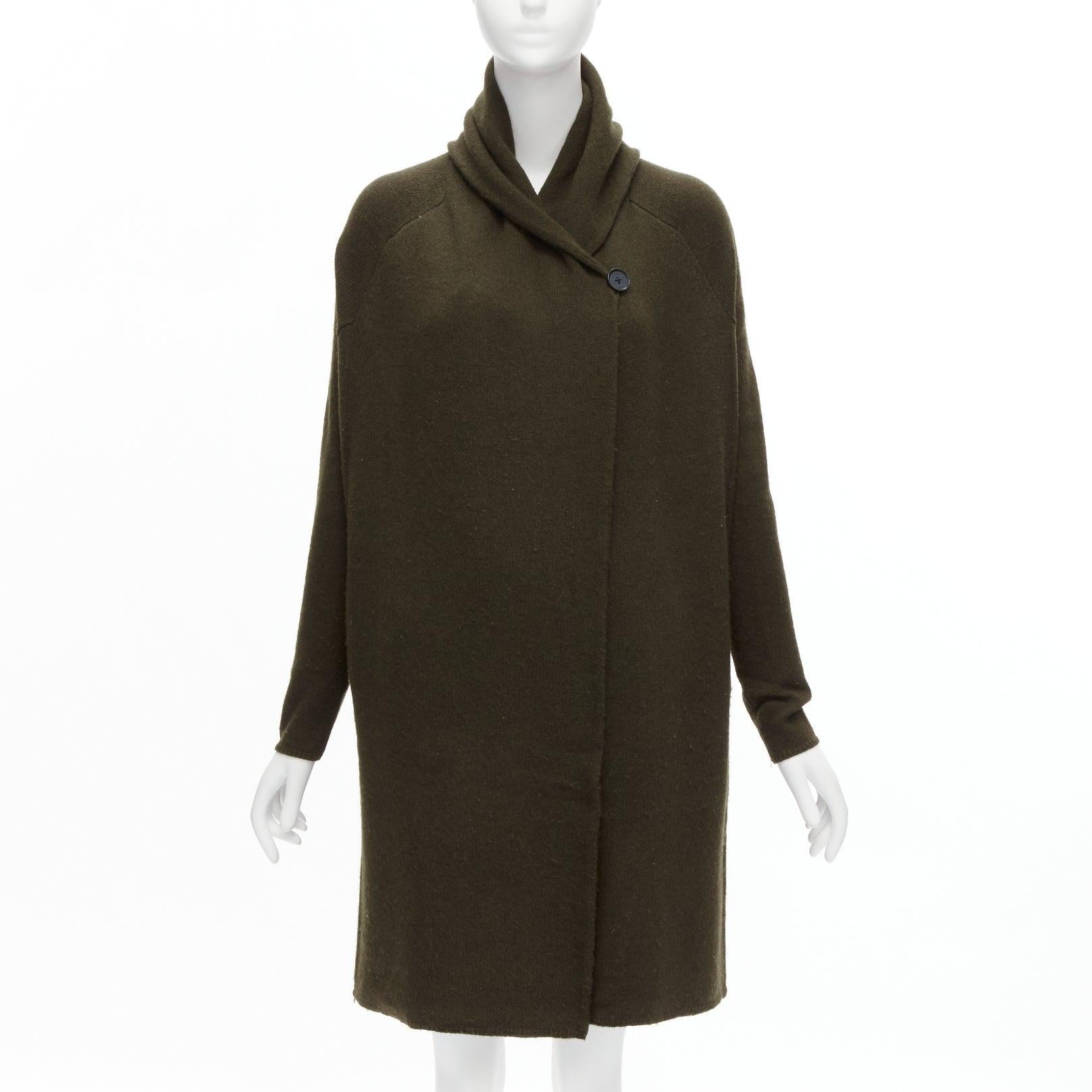 Noir VINCE cardigan à col châle en laine de yak vert army XXS en vente
