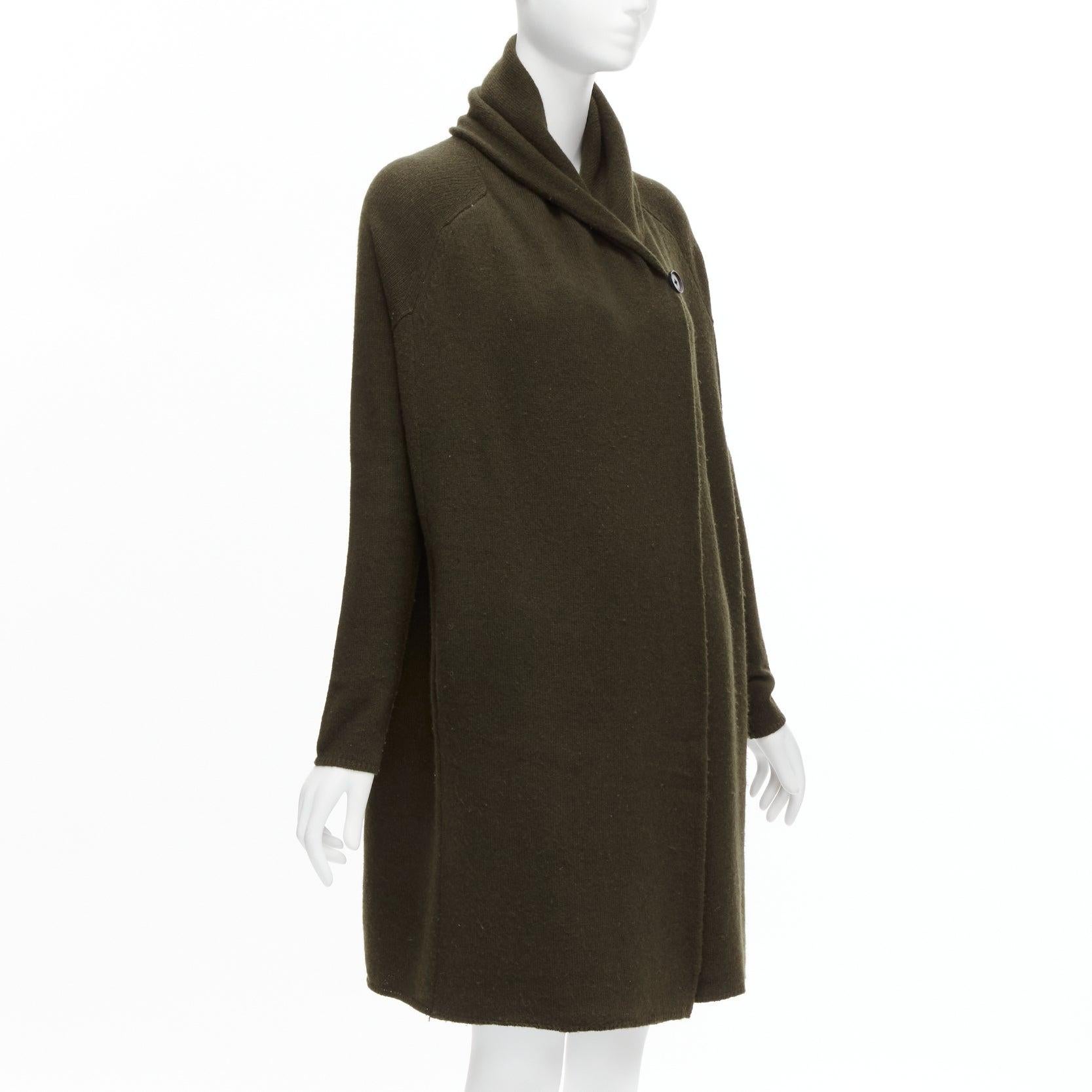 VINCE army green yak wool shawl neck single button wrap cardigan coat XXS In Excellent Condition For Sale In Hong Kong, NT