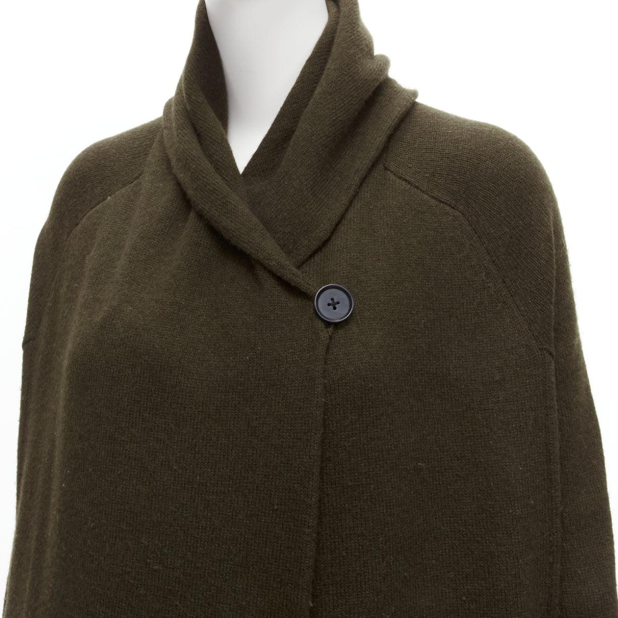 VINCE army green yak wool shawl neck single button wrap cardigan coat XXS For Sale 3