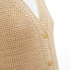 VINCE beige cream nude open work cotton mesh crochet knit button cardigan S