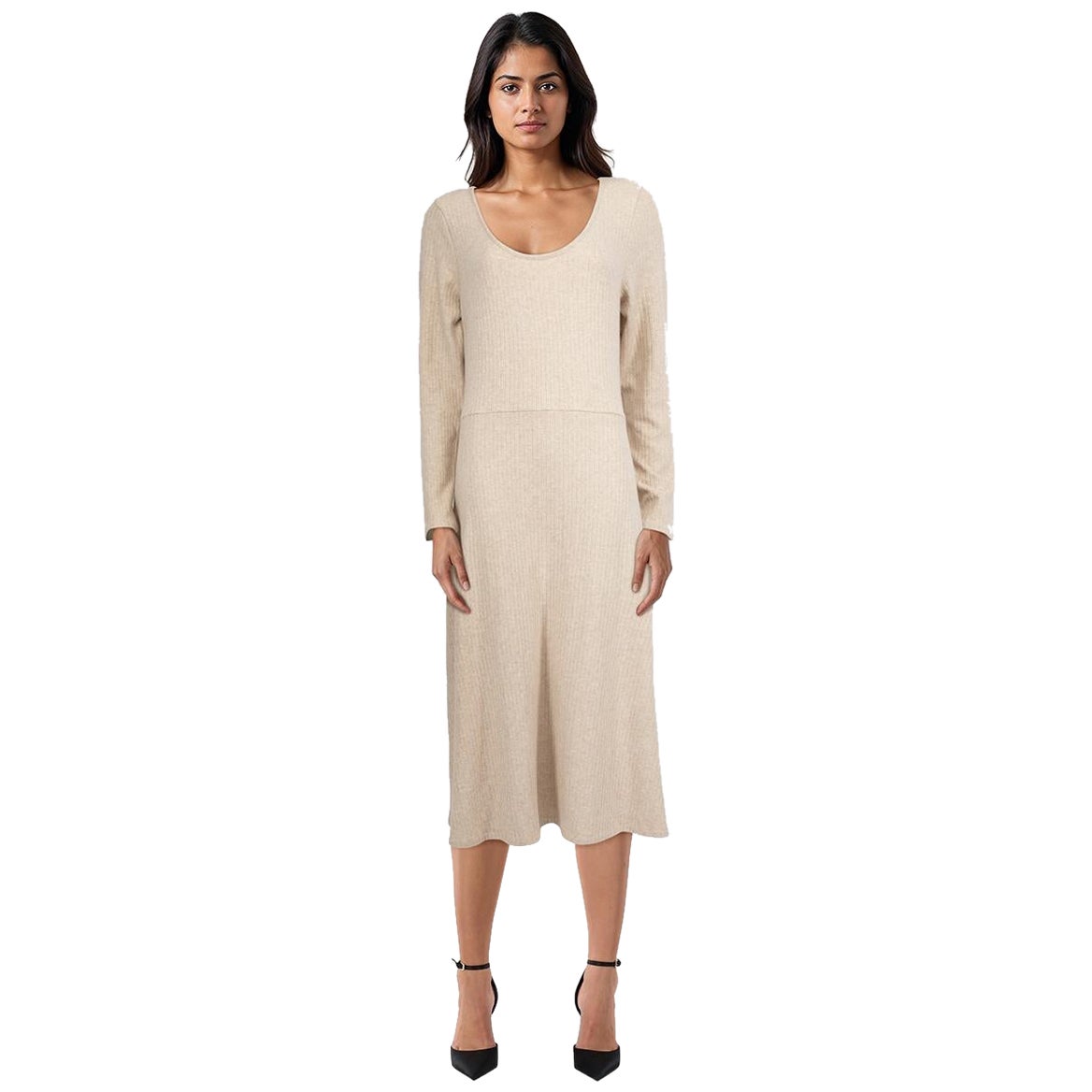 Vince - Robe midi en maille beige Taille XL
