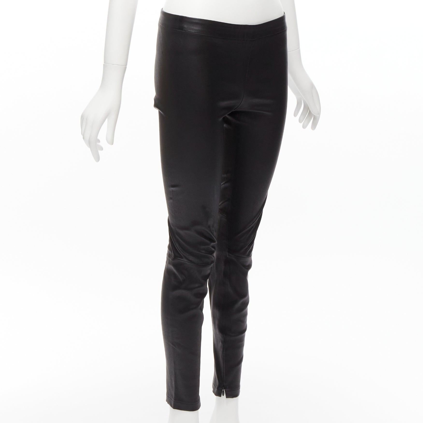 Black VINCE black genuine leather panelled back darts fitted moto leggings XS For Sale