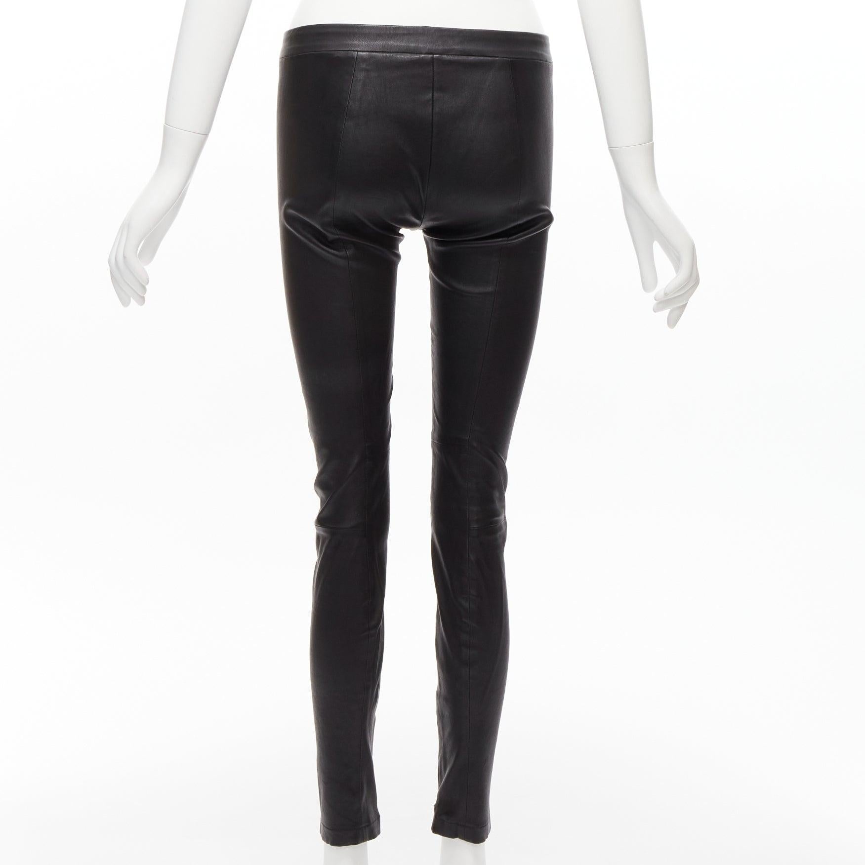 Women's VINCE black genuine leather panelled back darts fitted moto leggings XS For Sale