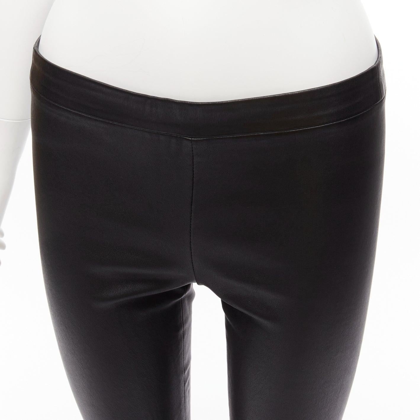 VINCE black genuine leather panelled back darts fitted moto leggings XS For Sale 2