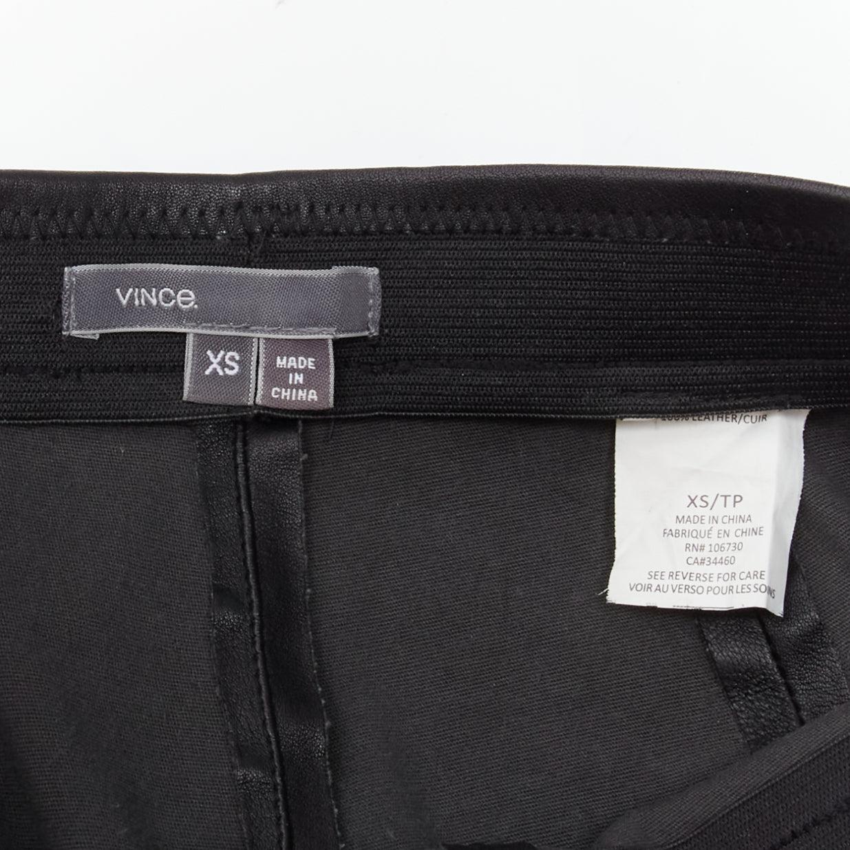 VINCE black genuine leather panelled back darts fitted moto leggings XS For Sale 3