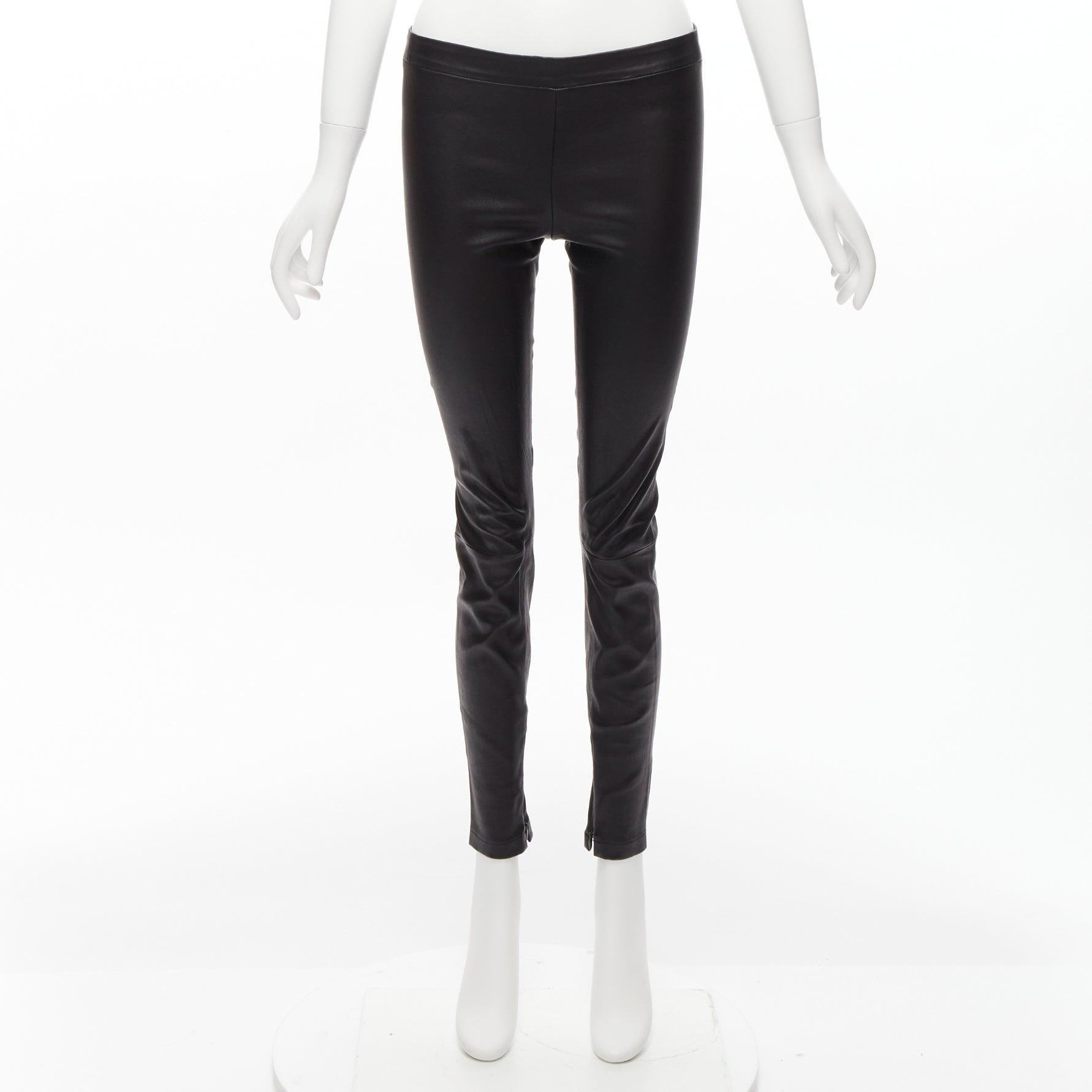 VINCE black genuine leather panelled back darts fitted moto leggings XS For Sale 4