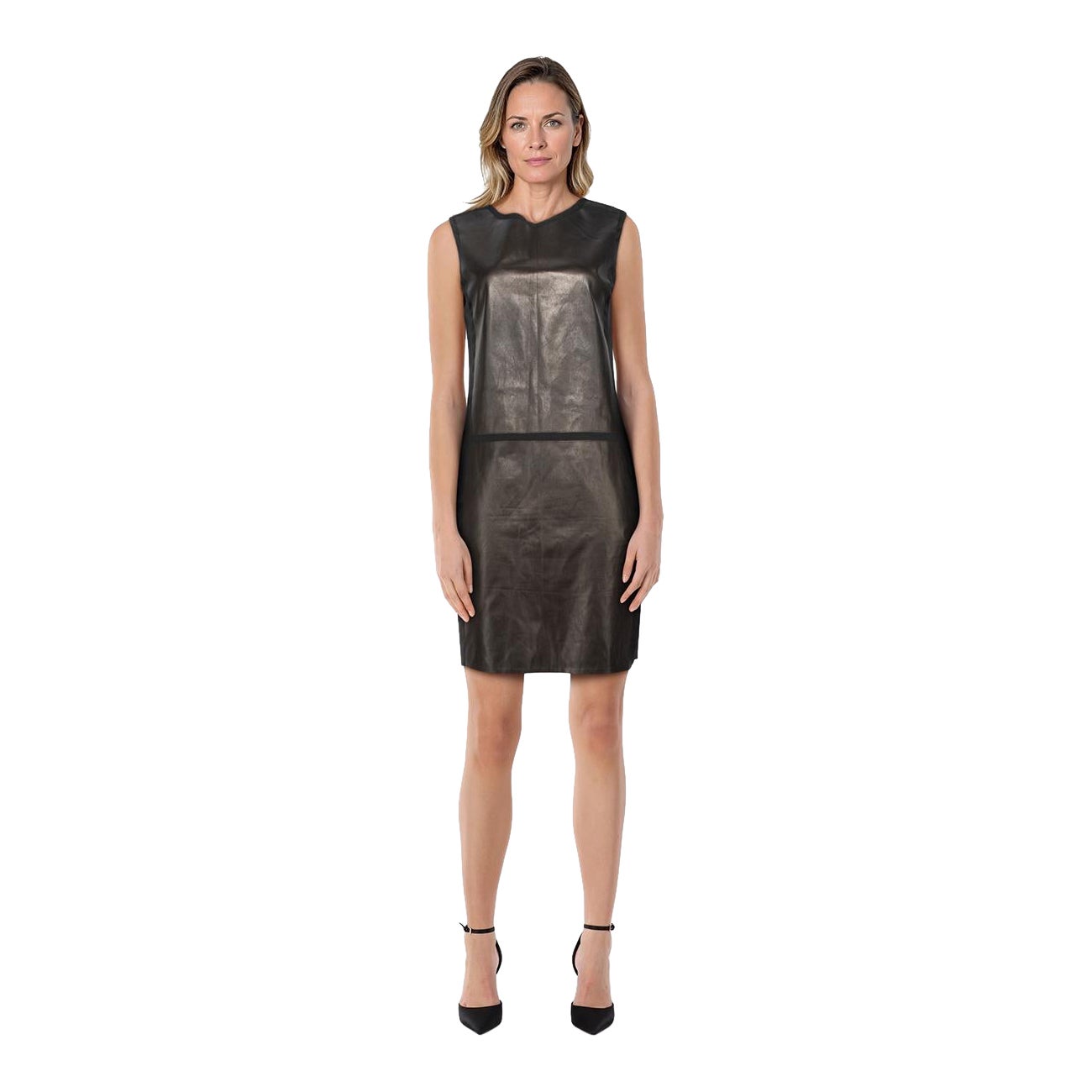Vince Black Leather Panel Sleeveless Dress Size L For Sale