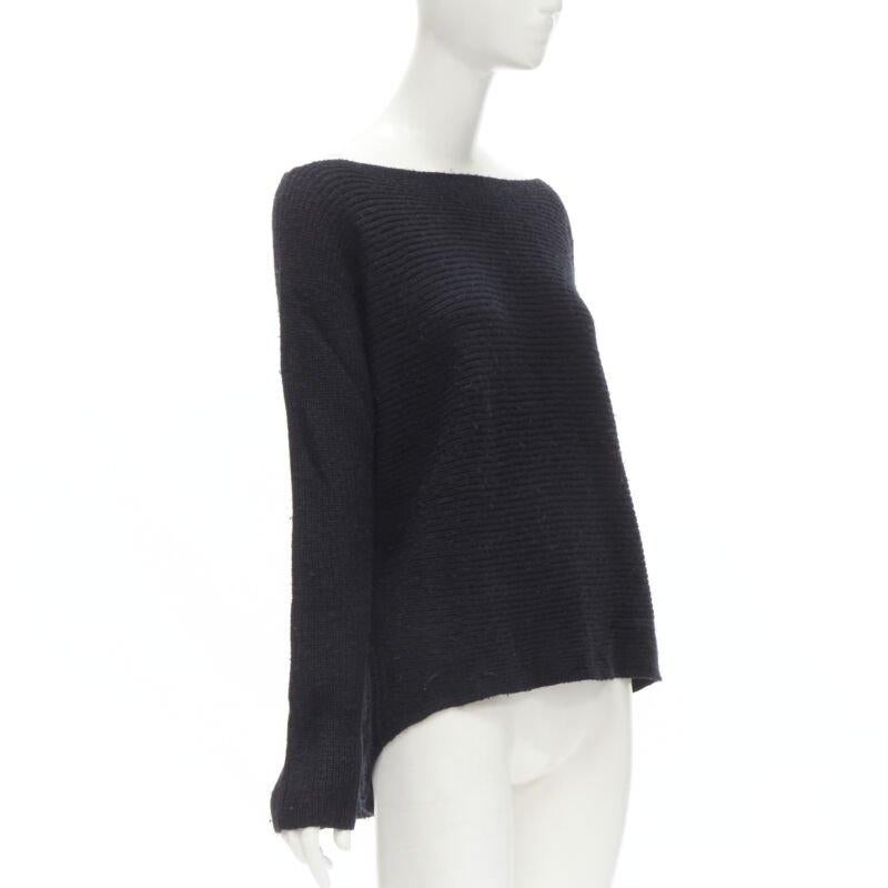 VINCE jersey negro mezcla de lana merino cuello barco ancho alto bajo M Negro en venta