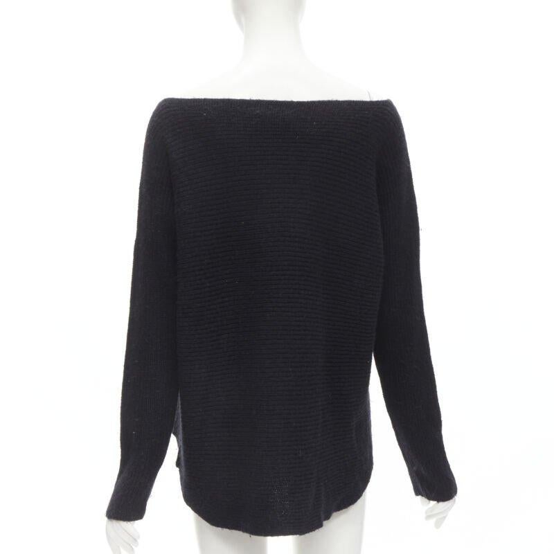 De las mujeres VINCE jersey negro mezcla de lana merino cuello barco ancho alto bajo M en venta