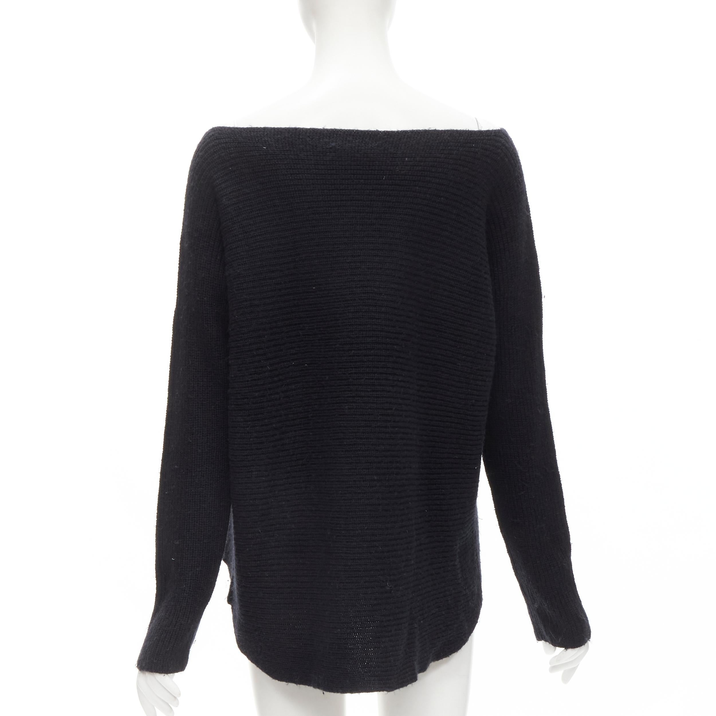 VINCE black merino wool blend boat wide boat neck high low sweater M In Excellent Condition For Sale In Hong Kong, NT