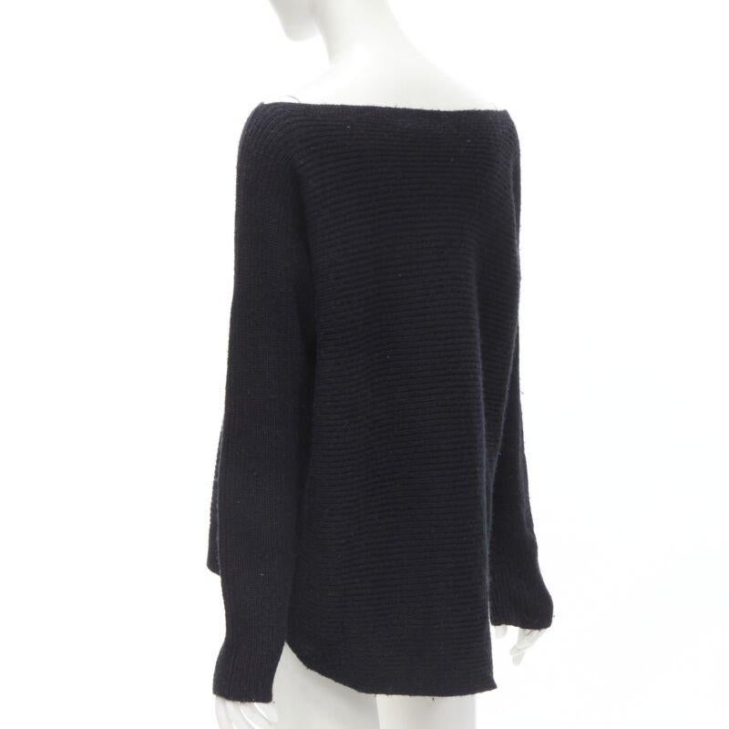 VINCE jersey negro mezcla de lana merino cuello barco ancho alto bajo M en venta 1