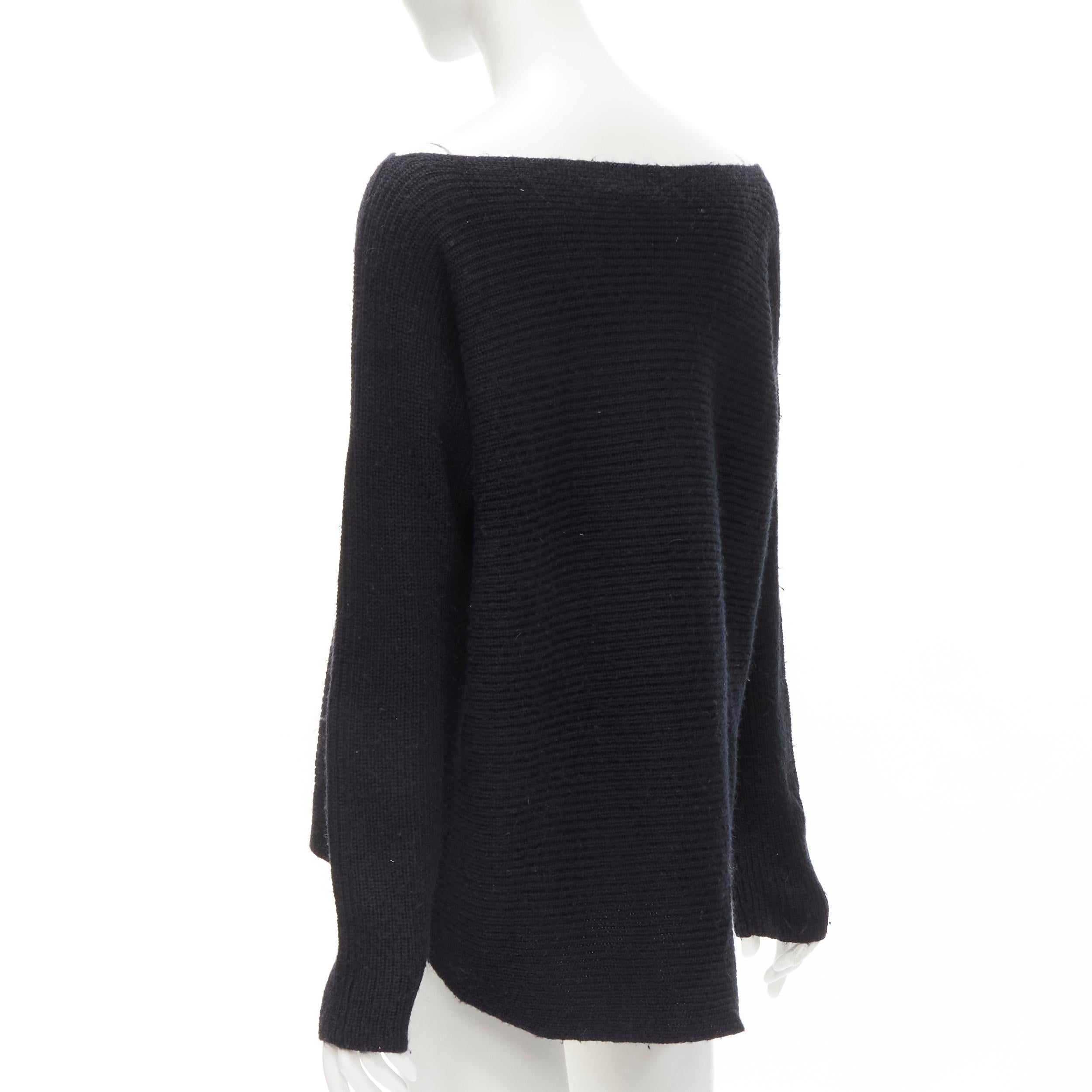 Women's VINCE black merino wool blend boat wide boat neck high low sweater M For Sale