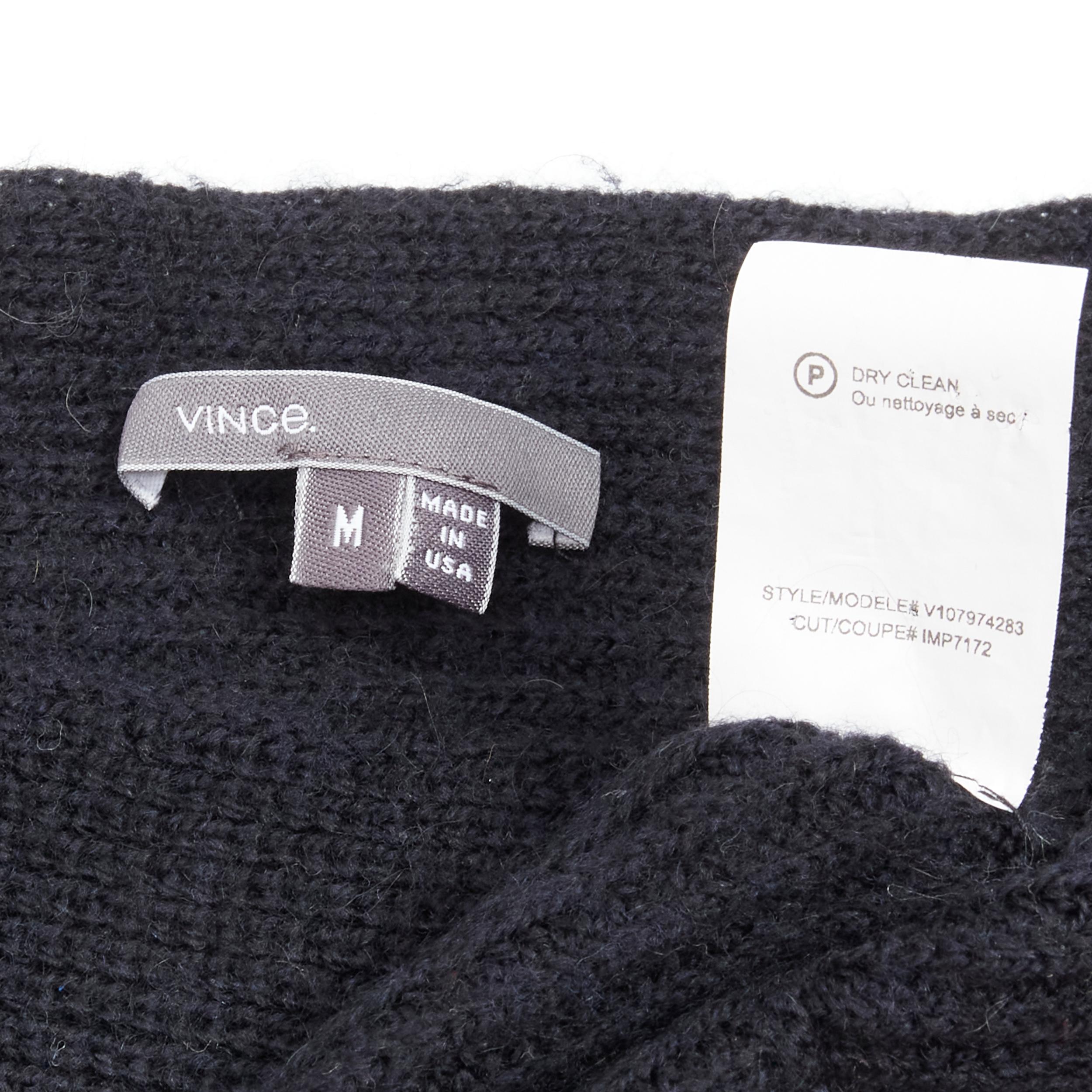 VINCE black merino wool blend boat wide boat neck high low sweater M For Sale 2
