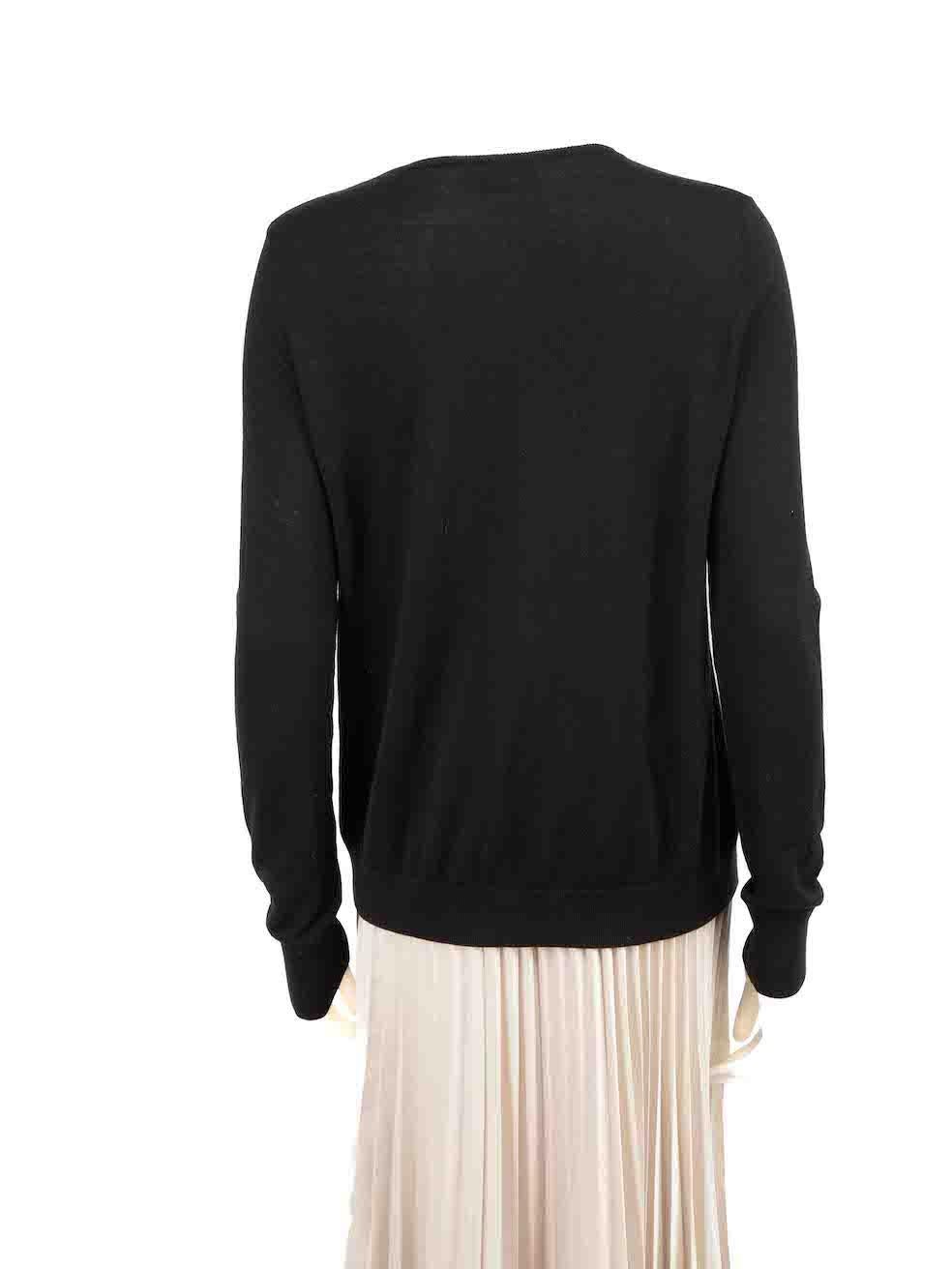 Vince Black Wool Knit Leather Panel Long Sleeve Top Size L In Good Condition For Sale In London, GB