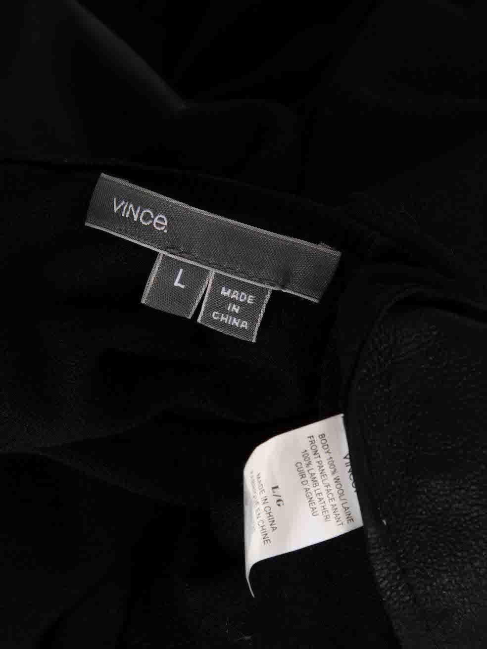 Vince Black Wool Knit Leather Panel Long Sleeve Top Size L For Sale 1