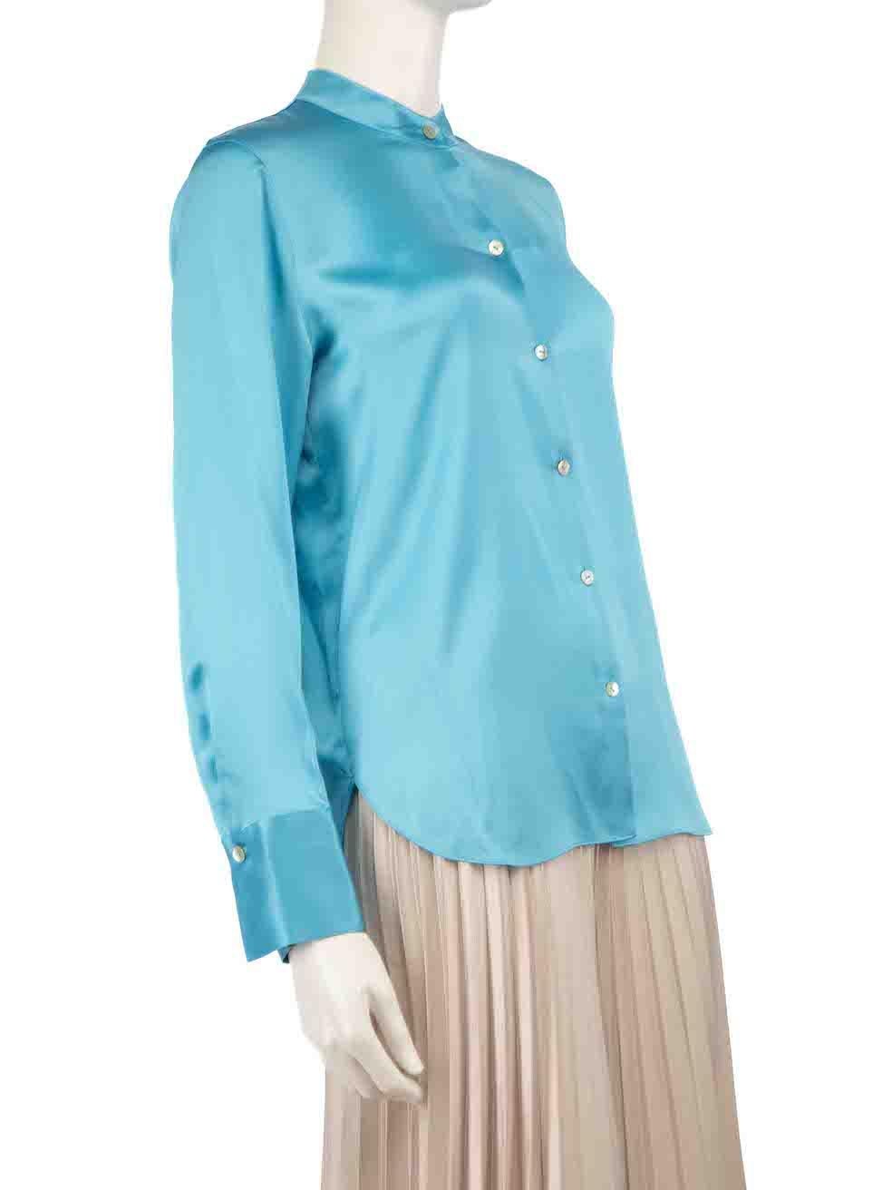 CONDITION is Never worn, with tags. No visible wear to blouse is evident on this new Vince designer resale item.
 
 
 
 Details
 
 
 Blue
 
 Silk
 
 Blouse
 
 Long sleeves
 
 Button up fastening
 
 Buttoned cuffs
 
 Round neck
 
 
 
 
 
 Made in