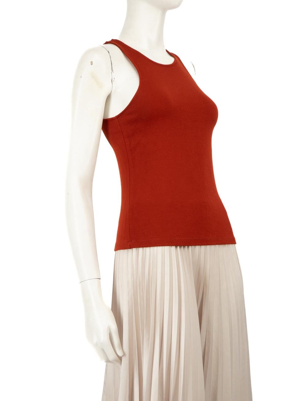 CONDITION is Never worn, with tags. No visible wear to top is evident on this new Vince designer resale item.
  
  Details
  
  
  Brick red 
  
  Viscose 
  
  Top 
  
  Sleeveless 
  
  Round neck 
  
  
  
  
  
  Made in China 
  
  
  
 