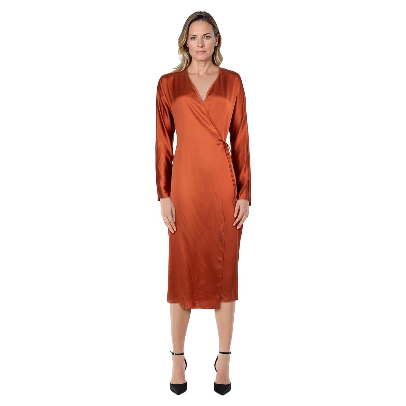 Vince Brown Silk Wrap Long Sleeves Dress Size S For Sale