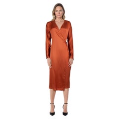 Vince Brown Silk Wrap Long Sleeves Dress Size S