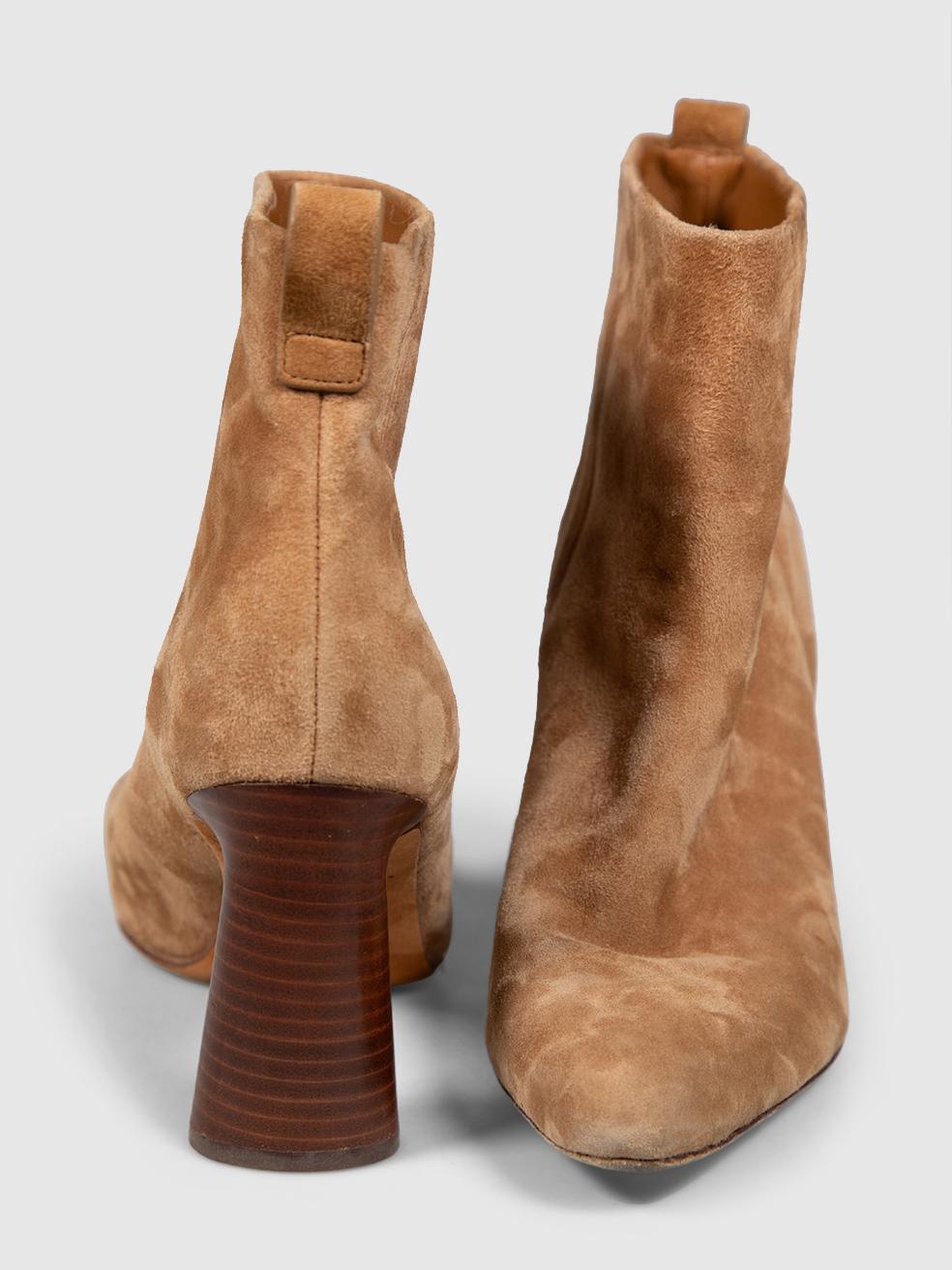 Marron Vince Brown Suede Block Heel Boots Size US 7 en vente
