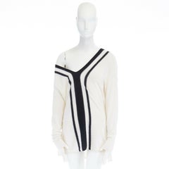 VINCE cashmere cream black striped V-neck varsity sweater top S