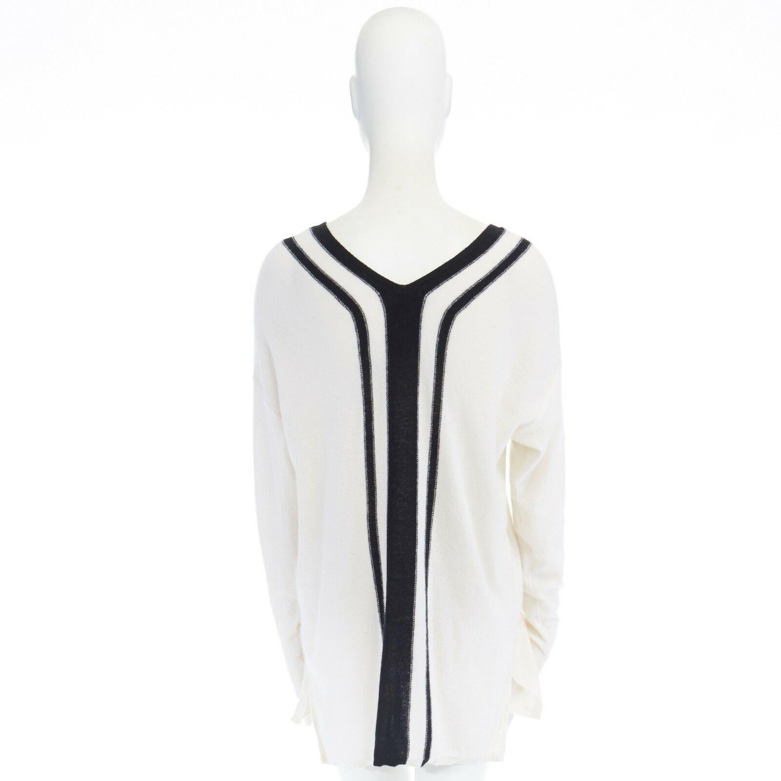 Black VINCE cashmere cream black striped V-neck varsity sweater top S
